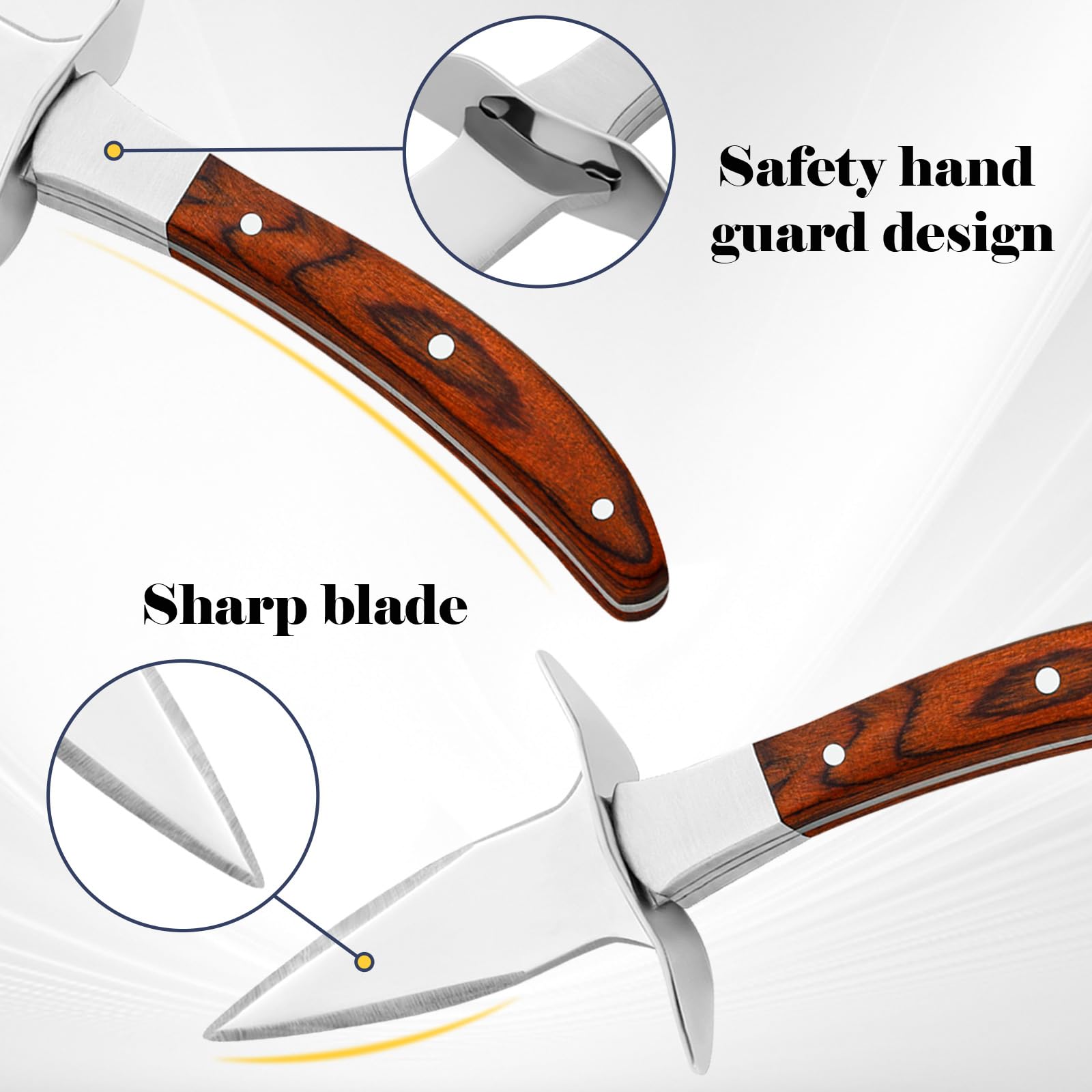 Set di Coltelli per Ostriche coltello per ostriche con maniglia in legno, 2 guanti anti - taglio (taglia L) e apriostriche in acciaio inossidabile - ideale per vongole
