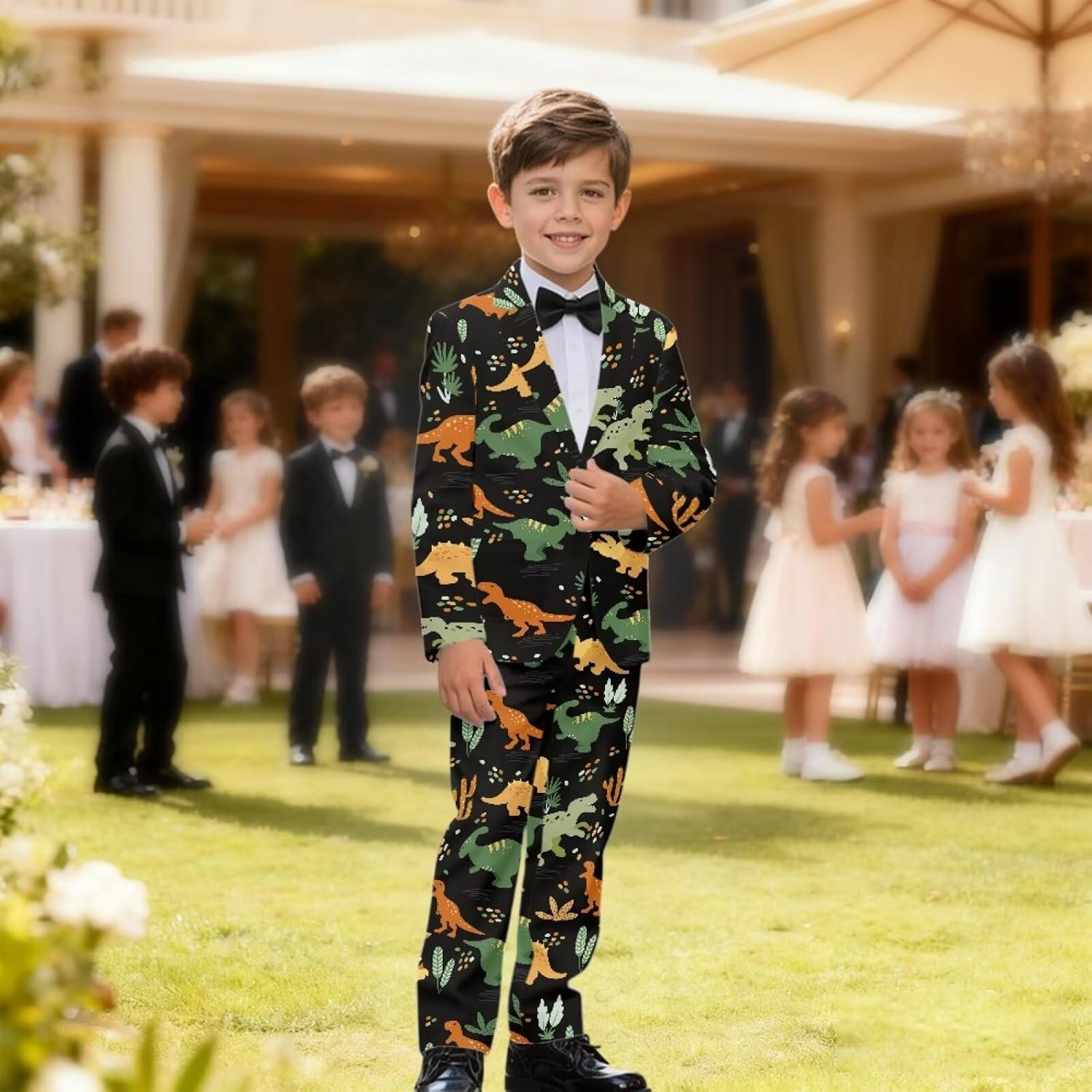Boys Holiday Suit 2 Piece Set 2026 Funny Print Blazer Slim Fit Formal Pants for Holiday Party 6-14 Years