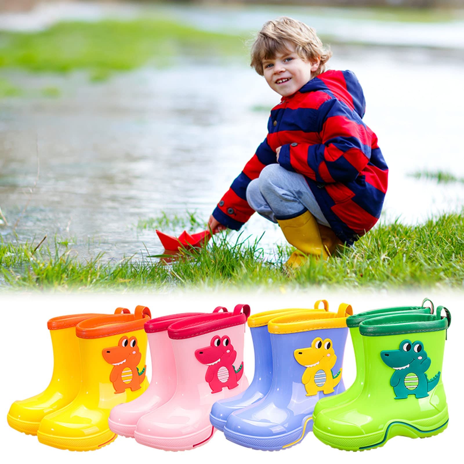 Botas de agua para niños, botas de lluvia para niñas, lindas botas de dibujos animados, botas de lluvia, botines impermeables, antideslizantes, botas de lluvia para niños, unisex, botas para