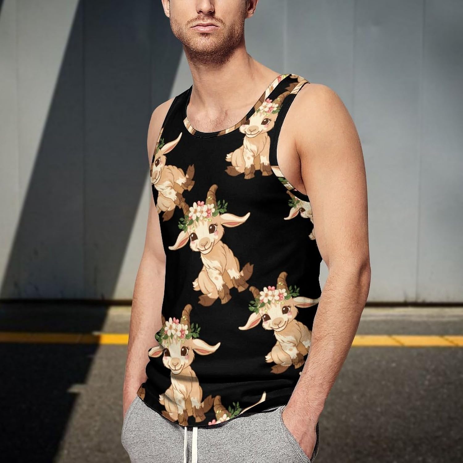 Goat Men's Tank Top Sleeveless Muscle Shirts Vest Beach T Shirts for Workout Gym