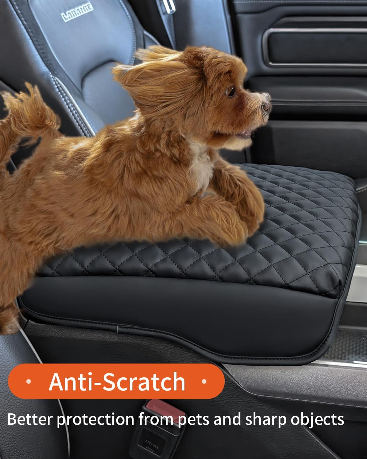 Center Console Cover for 2019-2025 Ram 1500 Center Console Cover, Armrest Cushion Pad Cover, PU Leather for 5th Ram 1500 Armrest Cushion Pad Cover Anti-Scratch for Ram 1500 Accessories