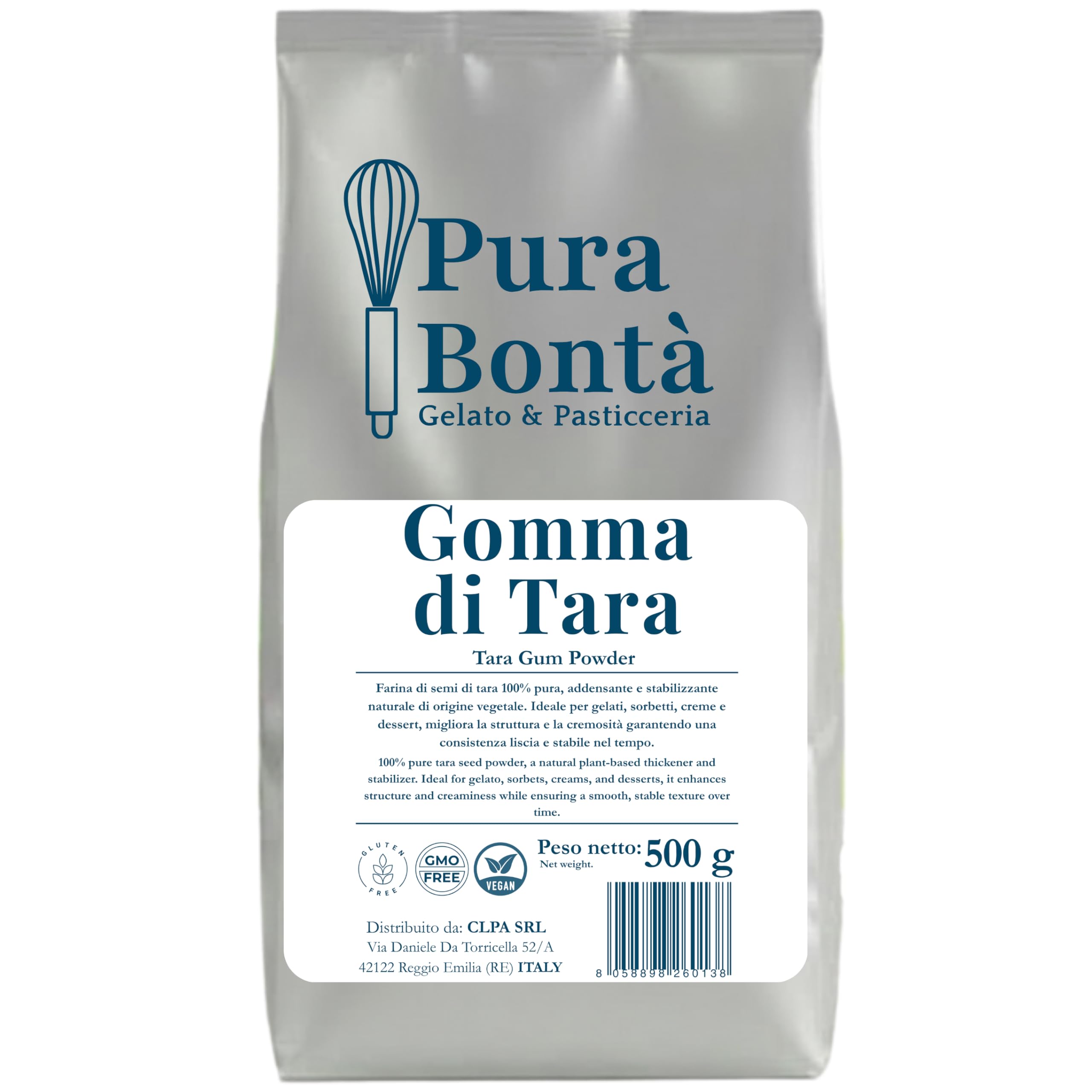 PURA BONTÀ Gomma di Tara in Polvere 500 g | Addensante e Stabilizzante 100% Naturale | Ideale per Gelato Cremoso Senza Ghiaccio | Vegano, Senza Glutine | Farina di Semi di Tara Confezionato in Italia