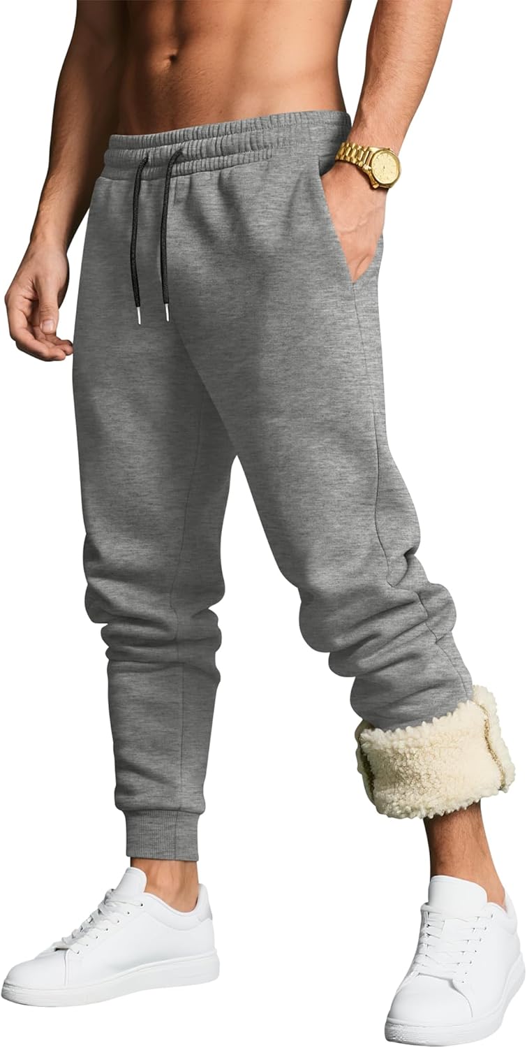 Men's Fleece Jogger Pants Sherpa Lined Sweatpants Winter Thermal Pants Thick Drawstring Joggers with Pockets