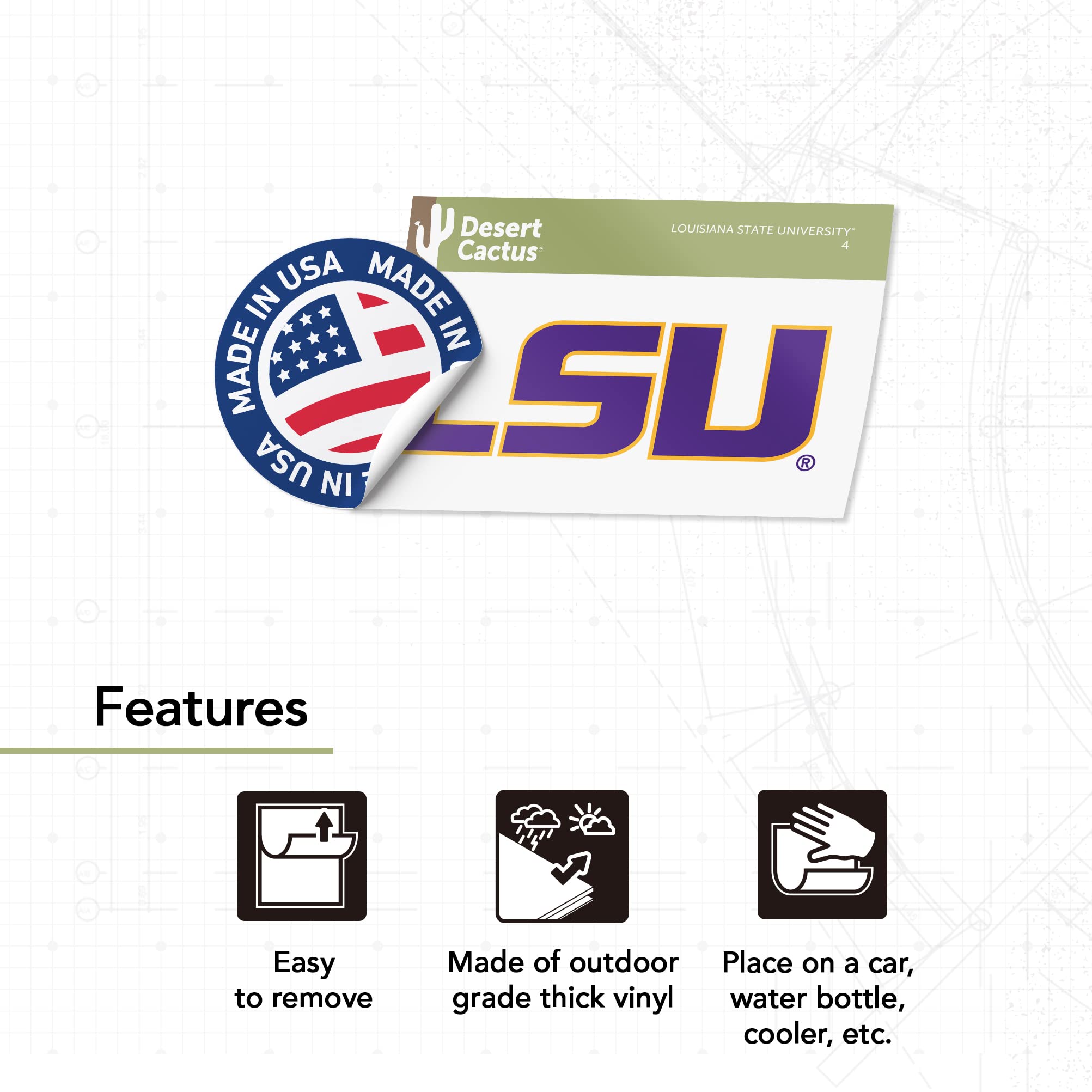 Desert Cactus LSU Tigers Geaux Vinyl Decal - 16 Inch, Officially Licensed Sticker For Laptop, Car, Water Bottle - View #11