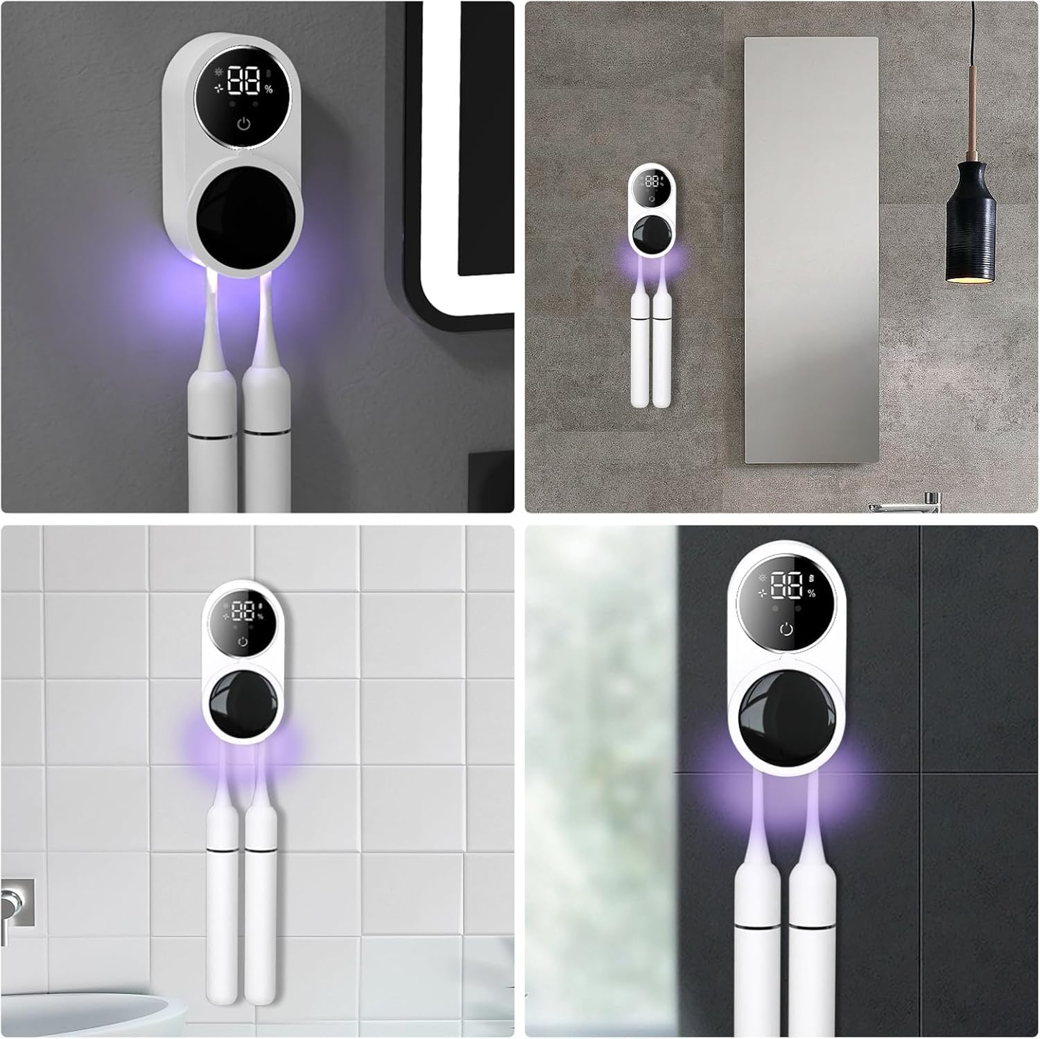 GreenCC UV Toothbrush Holder Sterilizer, 2000mAh USB Rechargeable Bathroom Wall Mounted Electric Toothbrush Sterilizer Organizer with Cover Anti Dust Case Set for Travel Home Family