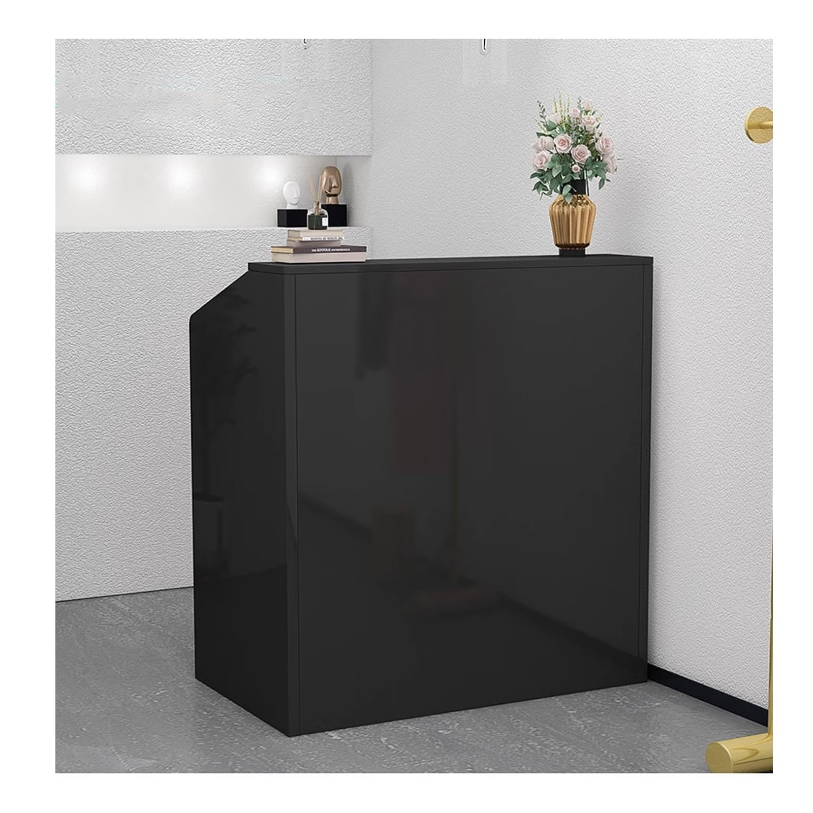 QWEASDF Banco della Reception Semplice Moderno supermercato,Banco Reception Bancone Cassa ，per Negozio con Chiudibile Cassetti, Bancone Negozio per Ufficio(Black,L100cm/39.3in)