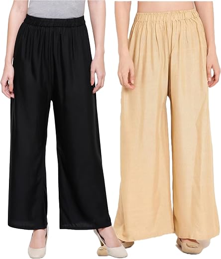 Shobha Expo Stylish Women's and Girls Cotton Rayon Latest Palazzo Pants Combo Pack of 2 Trendy Casual Regular Wear Free Pa...