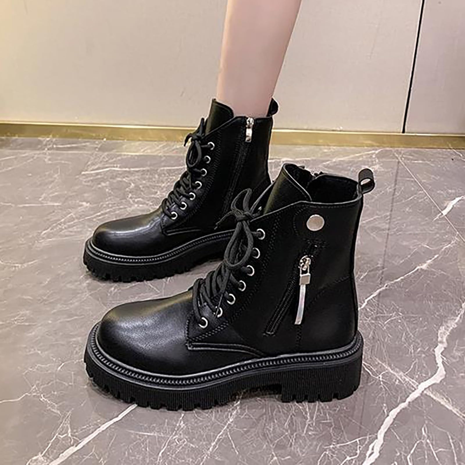 Bottines pour femmes – Gothiques, bottes d’hiver pour les demi-saisons, avec talon bloc, avec fermeture éclair, bottes courtes larges et chevilles, doublées en cuir, élégantes, Blanc, 38 EU