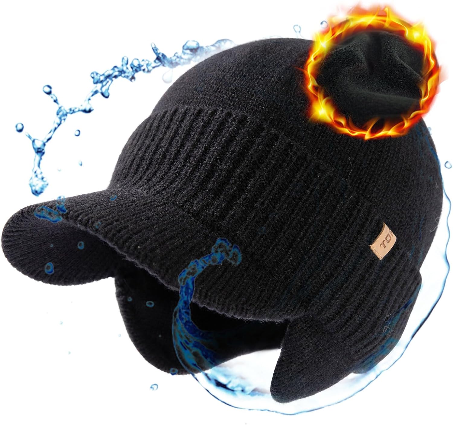 ChicPony™ Merino Wool Visor Ponytail Beanie With Brim Fleece Lined 3 Bun Openings Hole Warm Windproof Knit Cap Winter Hat I.1682751293