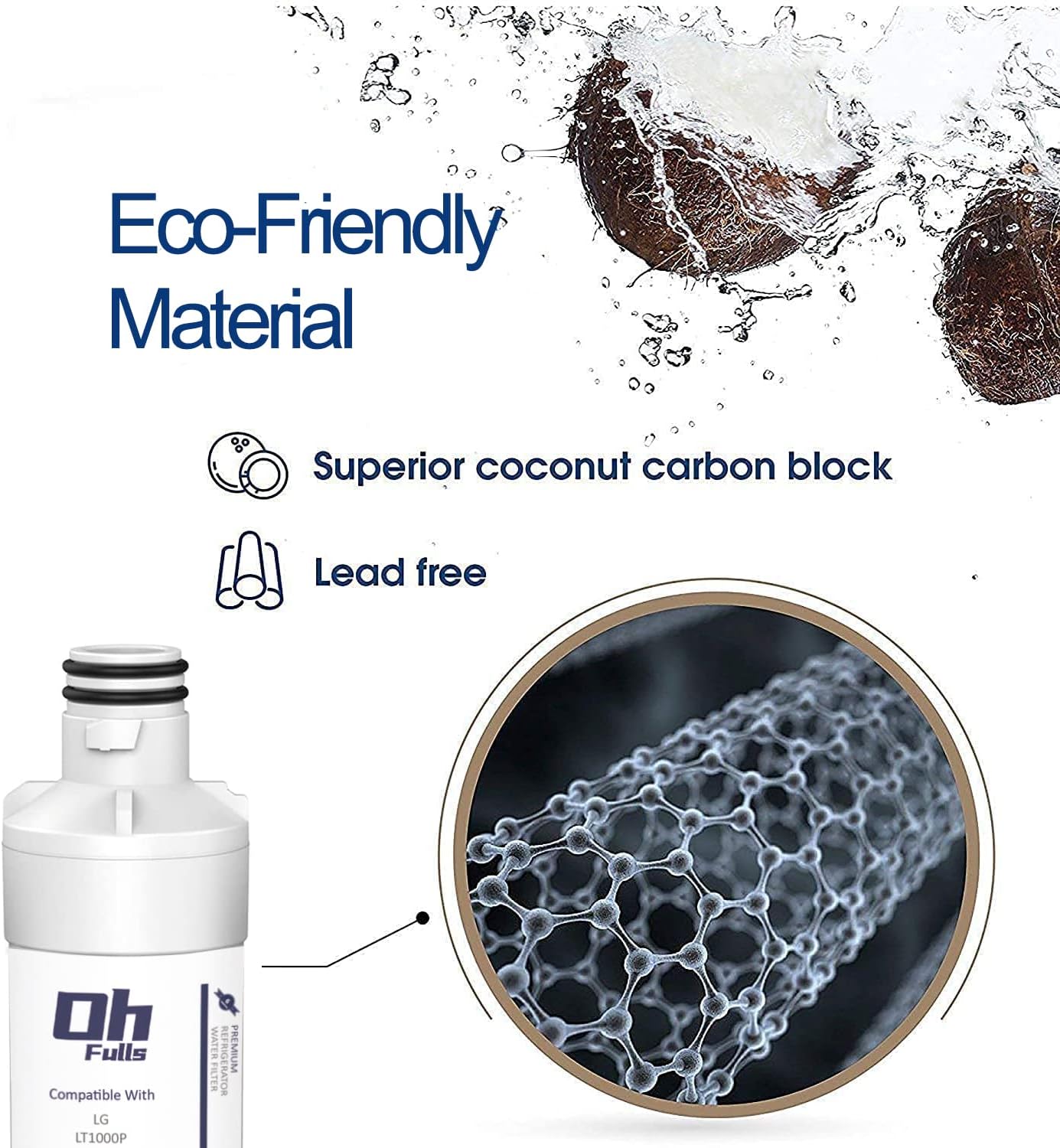 LT1000P Refrigerator Water Filter Compatible with LG LT1000P LT1000PC LT1000PCS ADQ74793501 ADQ74793502 ADQ74793503 MDJ64844601 ADQ747935 LT-1000PC 74793501 74793506, Kenmore 46-9980 (2-Pack)