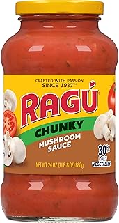 Ragu Chunky Super Chunky Mushroom Pasta Sauce with Hearty Mushrooms, Diced Tomatoes, and Italian Herbs and Spices, 24 OZ
