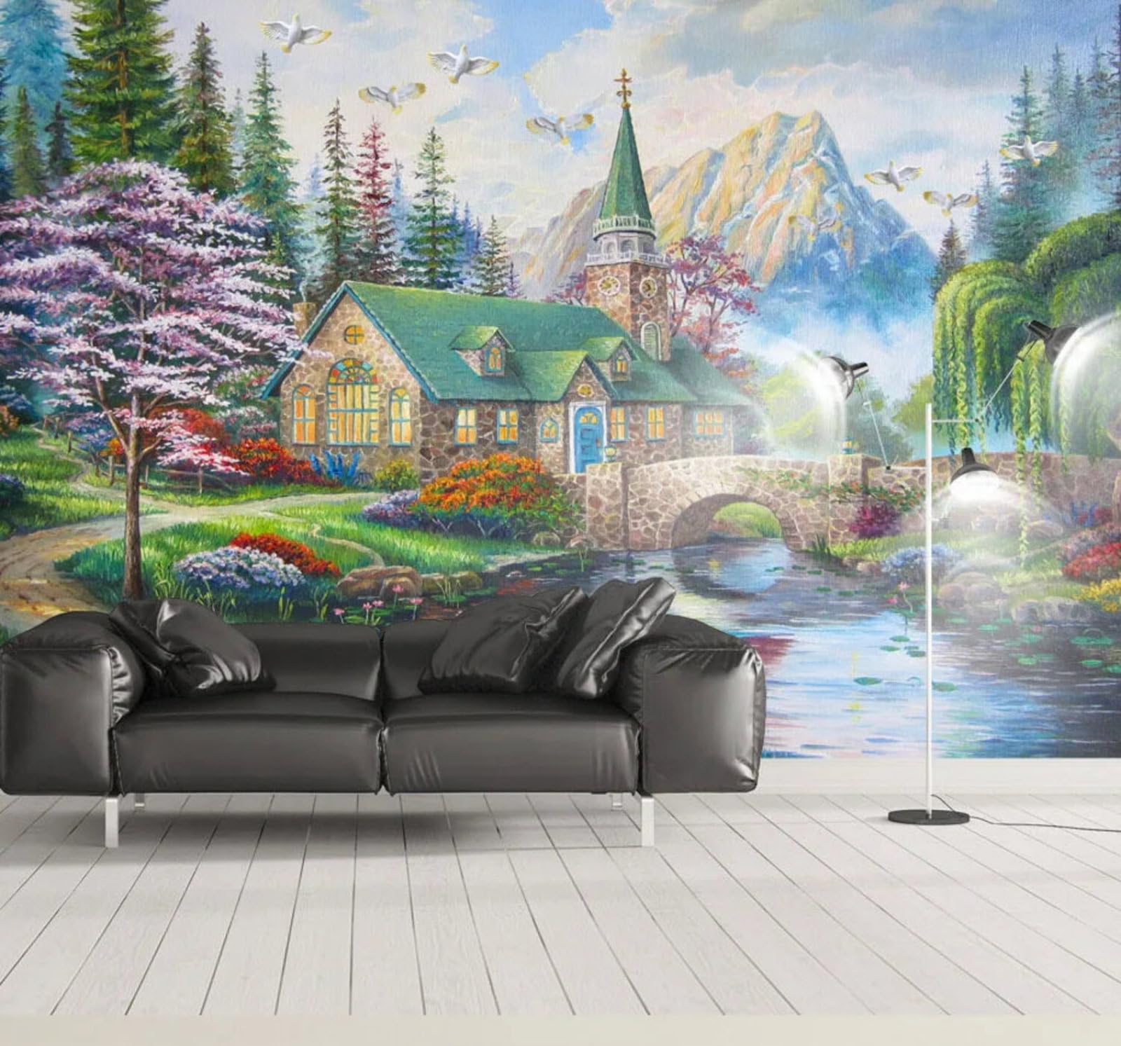 Wallpaper-3D-Xlm 250Cm×170Cm(B×H) Elegant Dreamlike Landscapes Houses Fairyland 3D Wallpaper Easy Install Feature Office Living Room Sofa Bedroom Tv Background Wall Decoration-250Cm×170Cm