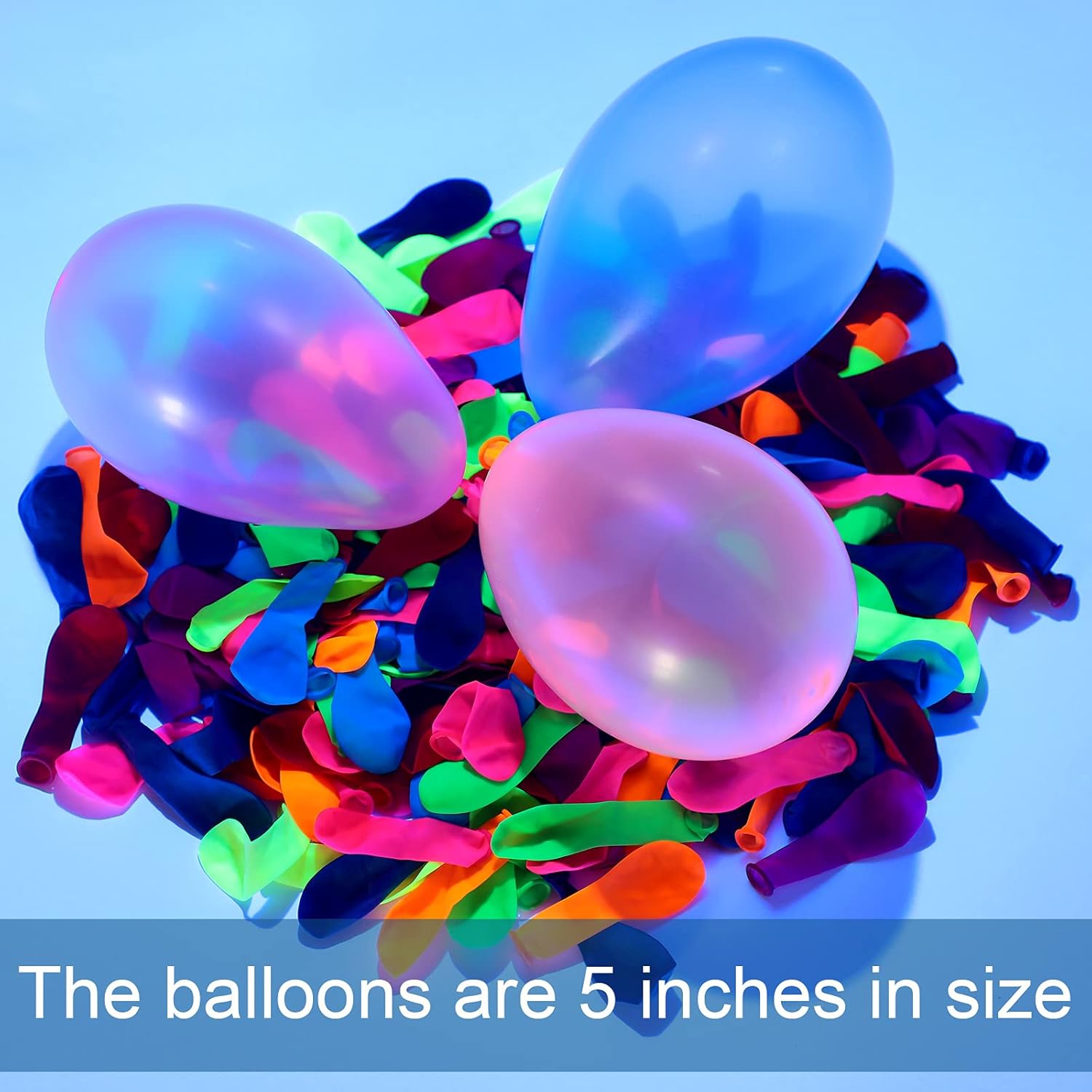 500 Pieces 3 Inch Neon Glow Balloon Blacklight Reactive Fluorescent
