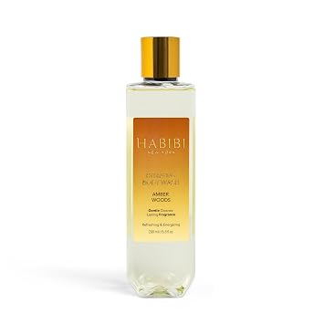 H HABIBI Hydrating Body Wash for Women and Men, Moisturizing Shower Gel 200 ml 6.8 fl oz, Luxury Body Wash with Warm Amber Woods Scent, Gentle Body Wash for Sensitive Skin, Made in USA.
