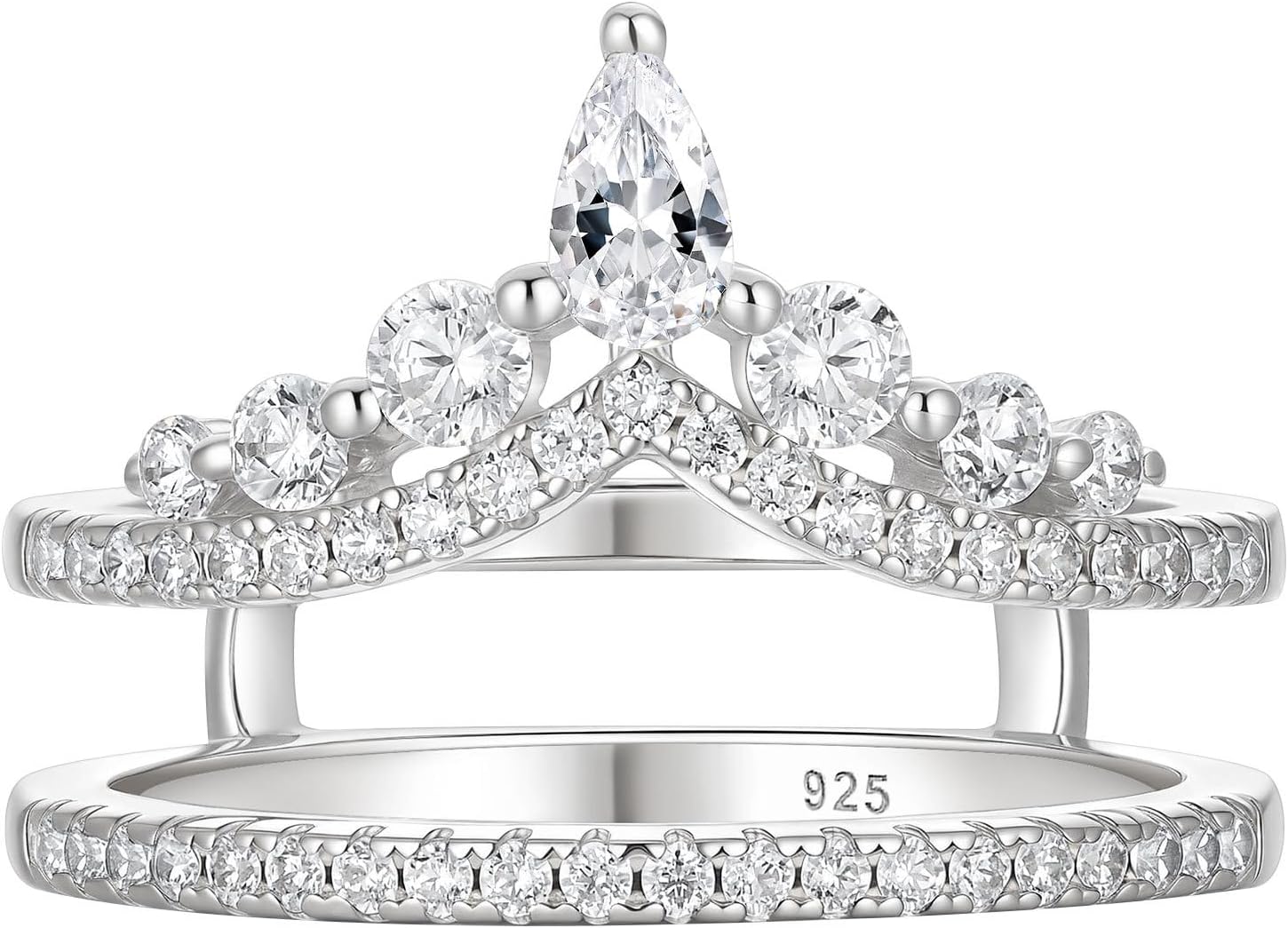 SHELOVES Wedding Rings Enhancer for Engagement Rings Teardrop Pear Cut CZ 925 Sterling Silver Wedding Bands Size 5-10