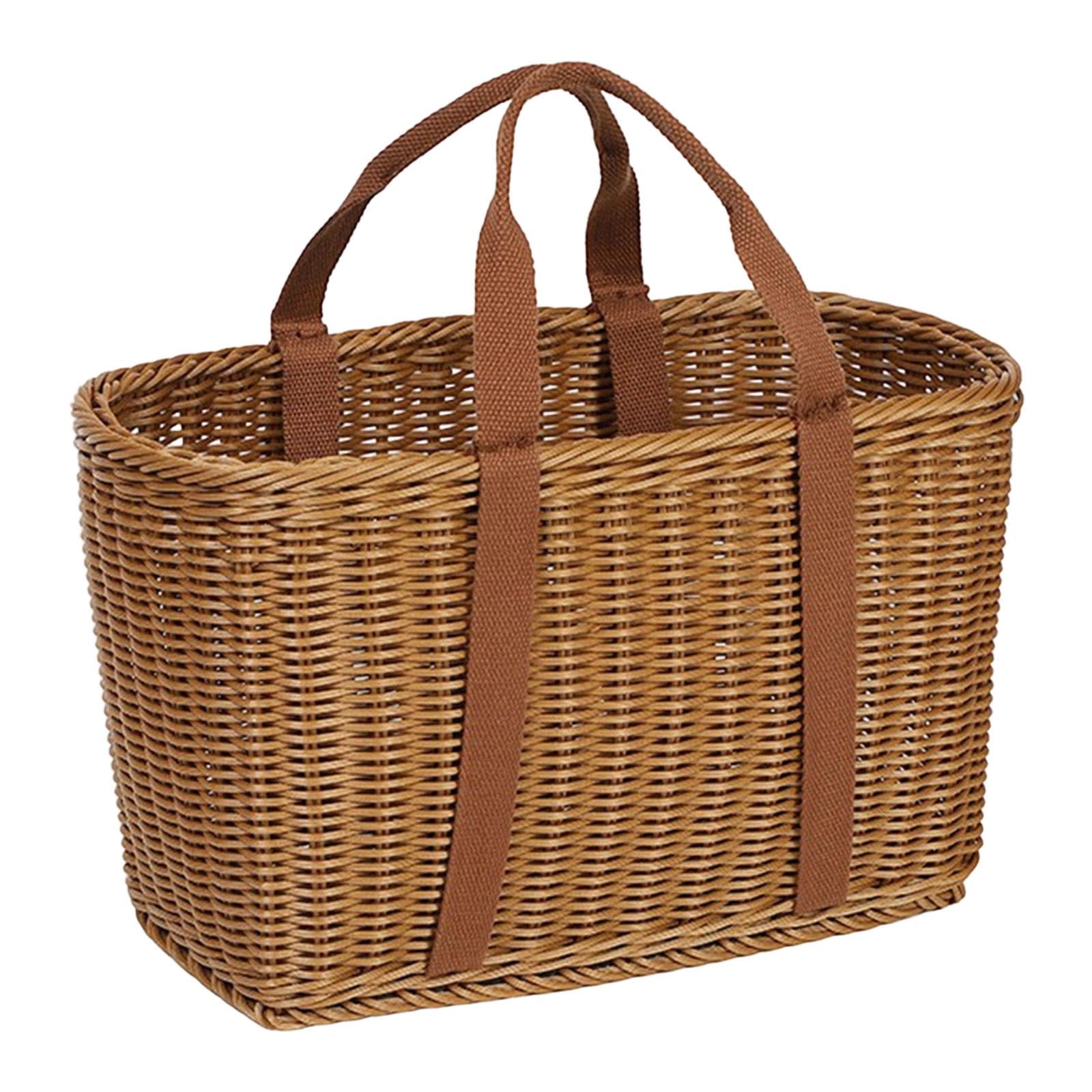 Gralara Handmade Woven Picnic Basket with Imitation Rattan, Storage Basket, Food Basket, Portable for Shopping, Picnics, Gift for Home, 34cmx15.5cmx22cm