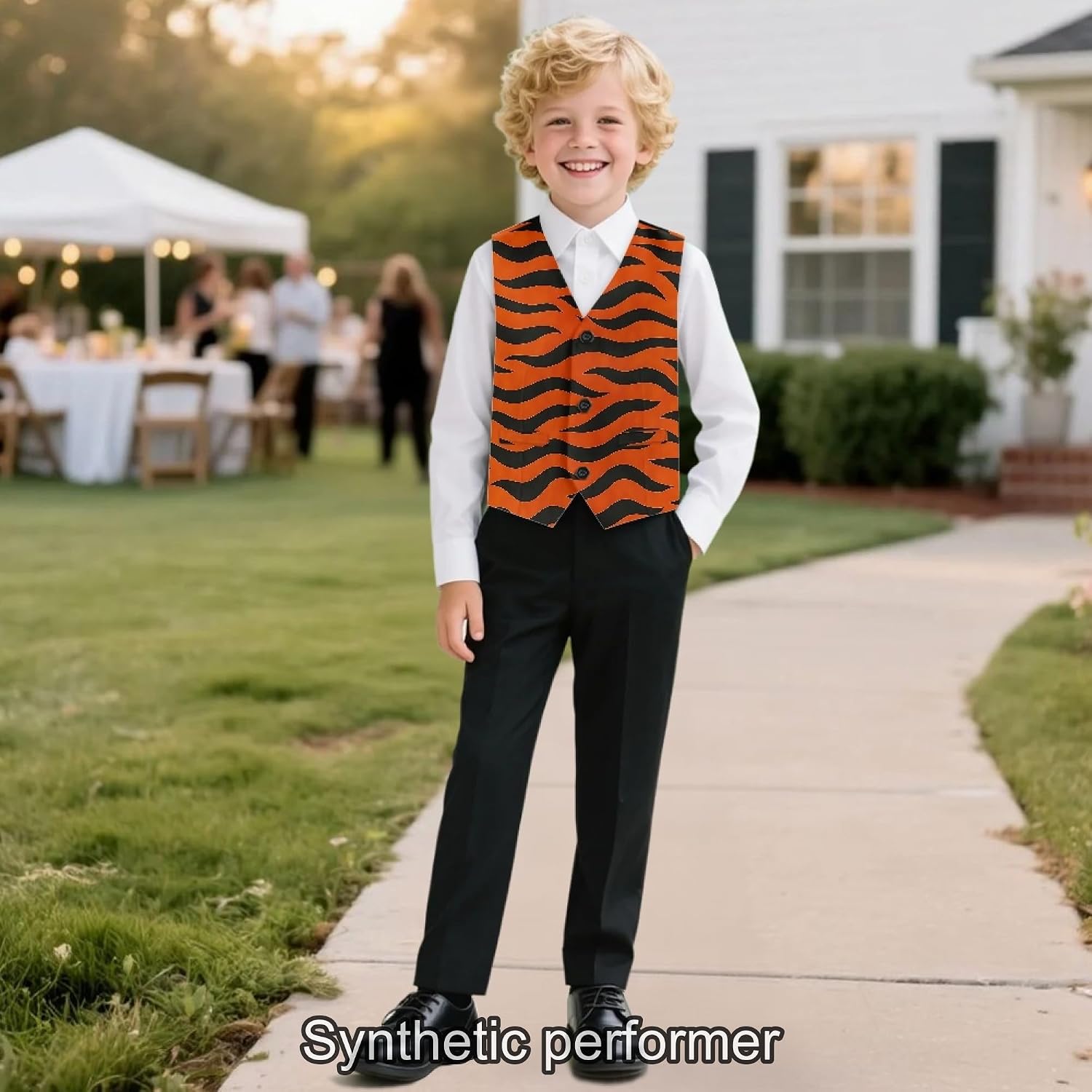 Animal Print Suit Vest for Boys Sleeveless Button Up Tuxedo Vests Dress Waistcoat with Back Strap