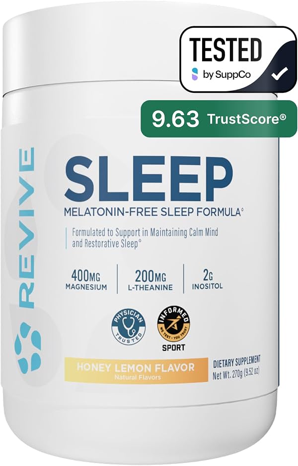 Revive MD Suplemento de Apoyo al Sueño para Adultos, Miel y Limón - Suplementos para Dormir con Magnesio (Glicinato), Inositol, Glicina y L-Teanina - Promueve la Relajación y la Salud del Sueño (30 Porciones)