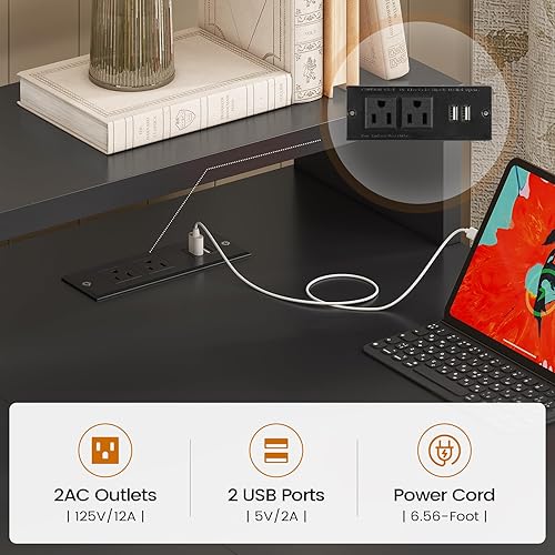 Miniatura 4 de SEDETA Escritorio esquinero para computadora, escritorio de juegos en forma de L de 55" con cajones de almacenamiento y toma de corriente,