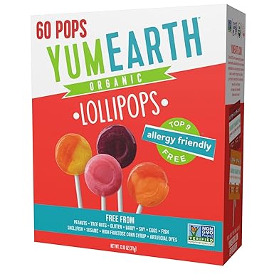 YumEarth Organic Pops Variety Pack, 60 Fruit Flavored Favorites Lollipops, Allergy Friendly, Gluten Free, Non-GMO, Vegan, No Artificial Dyes