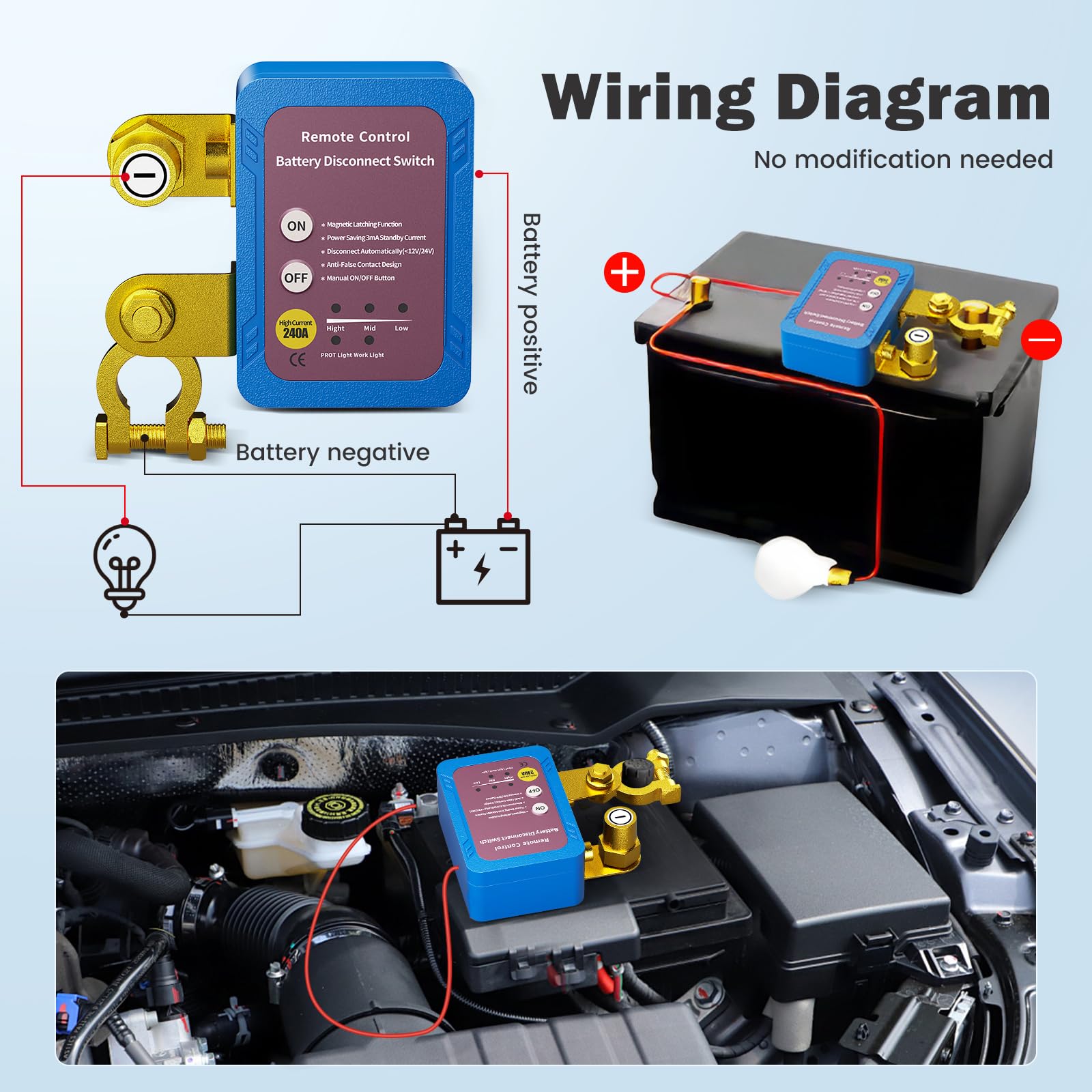 Interruttore di interruzione della batteria senza fili 12 V 240 A protezione antifurto interruttore di spegnimento automatico per auto, camper, ATV, camion, barca