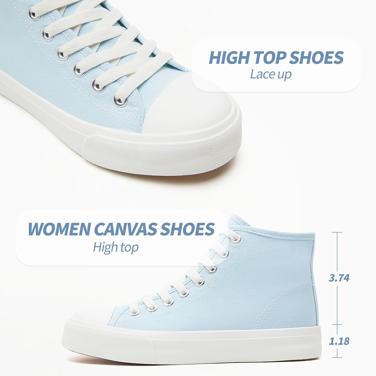 Uoidru High Top Sneakers for Women Canvas Shoes White Canvas High Tops Women Casual Shoes Lace Up Fashion Sneakers - Image 5