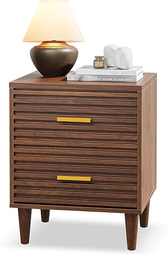 Alohappy Nightstand, End Table with 2 Drawers, Mid Century Modern Side Table with Storage Bed Side Table for Bedroom Vintage Furniture Wood Accent