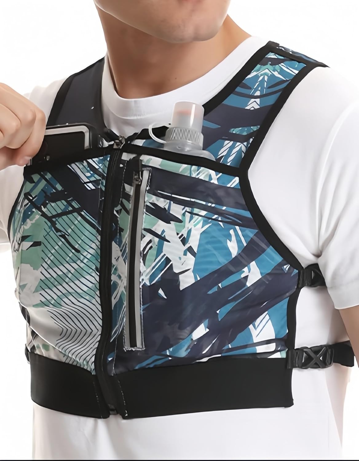 Mesh Hydration Vest Pack for Running Hiking Cycling, Adjustable Chest Bag with Water Bottle Pockets