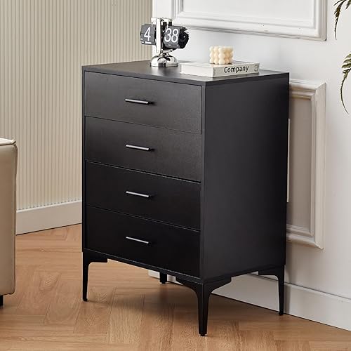 CLIPOP Cómoda para dormitorio con 4 cajones, 35.2 pulgadas de alto, cómoda vertical con mango de metal, armario de almacenamiento de madera,
