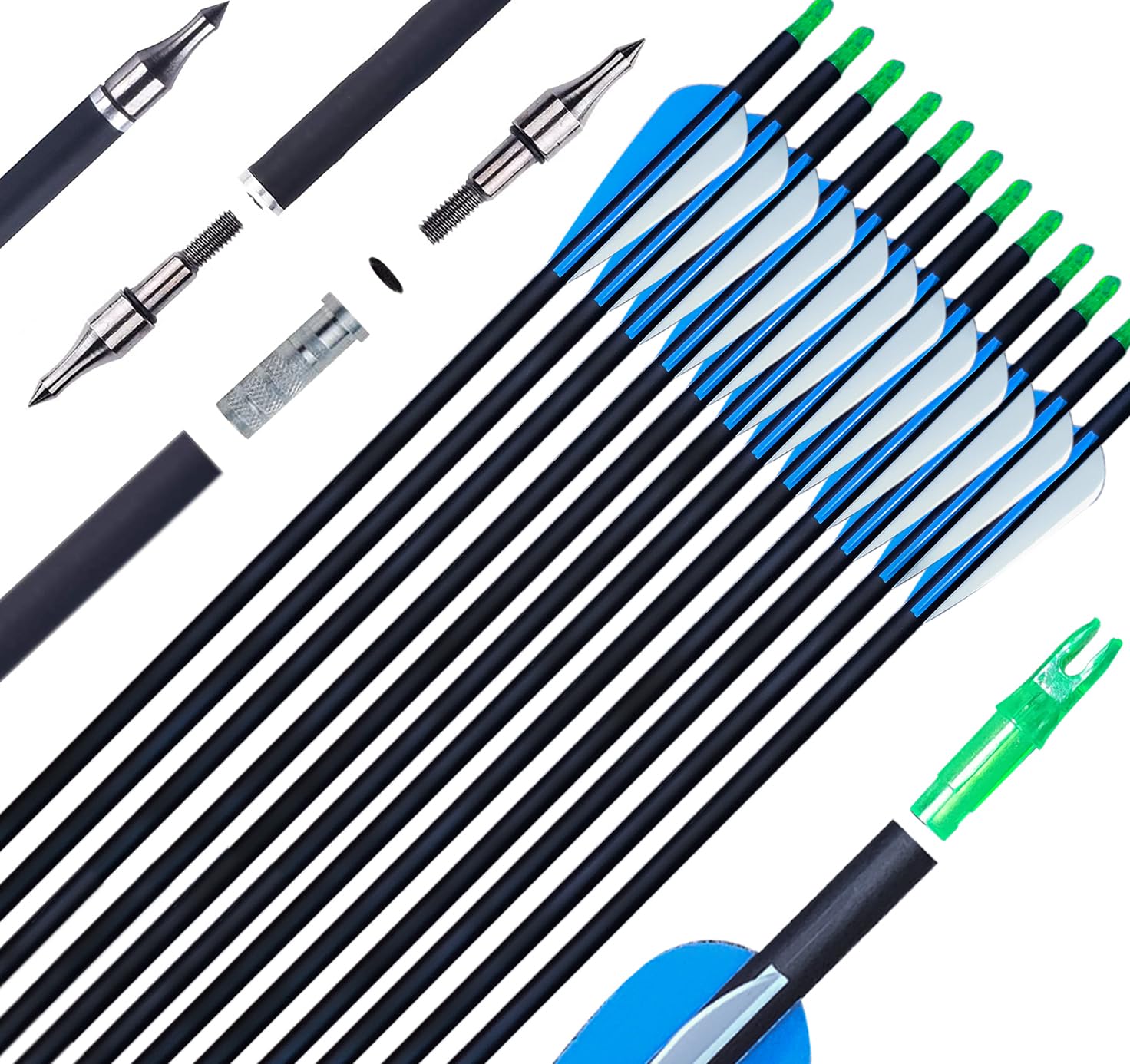 XGeek 30Inch Carbon Arrow Practice Hunting Arrows Spine 500 and Removable Tips for Compound & Recurve Bow (Pack of 12)