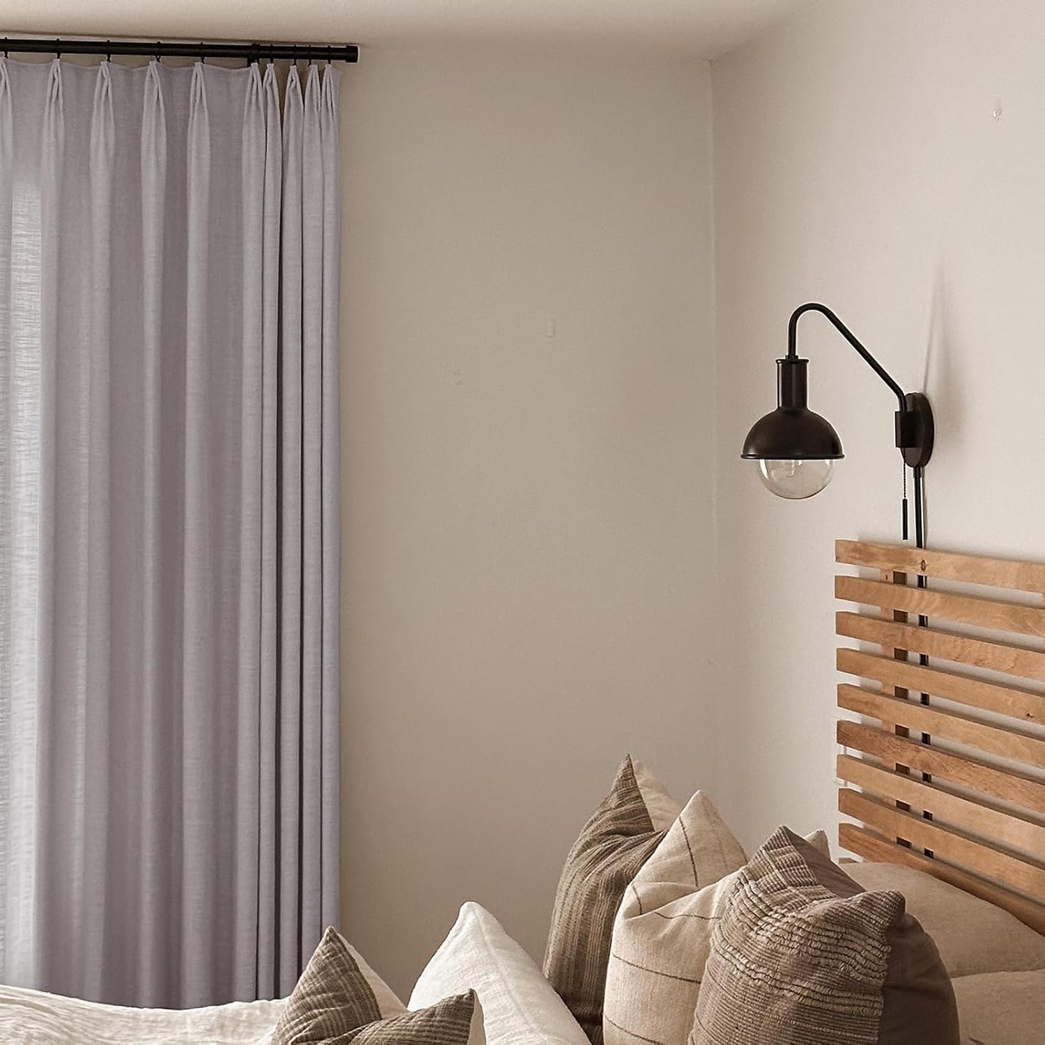 TWOPAGES 72 W x 96 L Triple Tailor Pleated Curtain, Privacy Protection Polyester Linen Unlined Window Curtain, Light Filtering Drape for Bedroom Living Room Sliding Door 1 Panel, Rock Grey