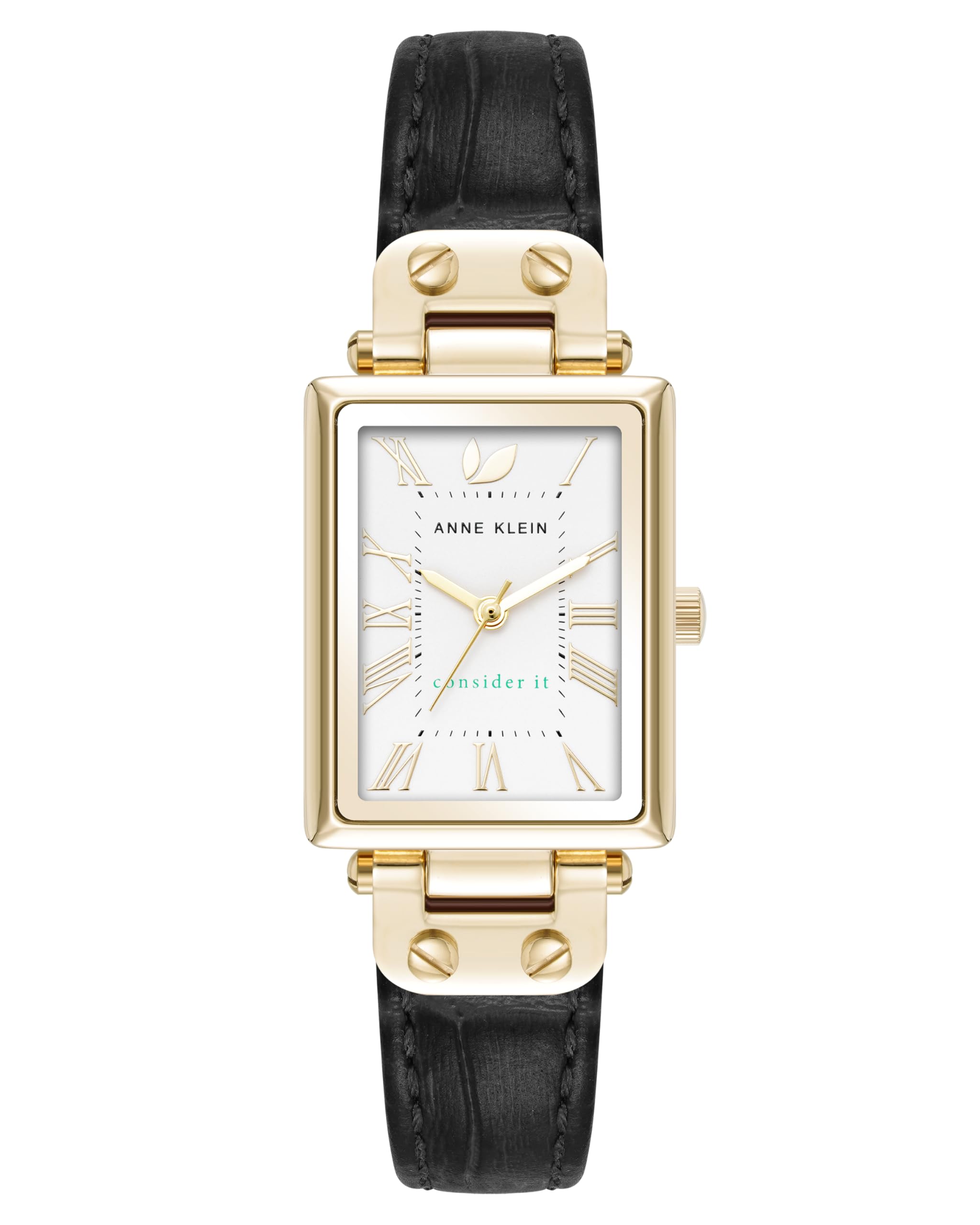 Anne Klein Women's Sustainable Croco-Grain Leather Strap Watch, AK/5152,Black/Gold
