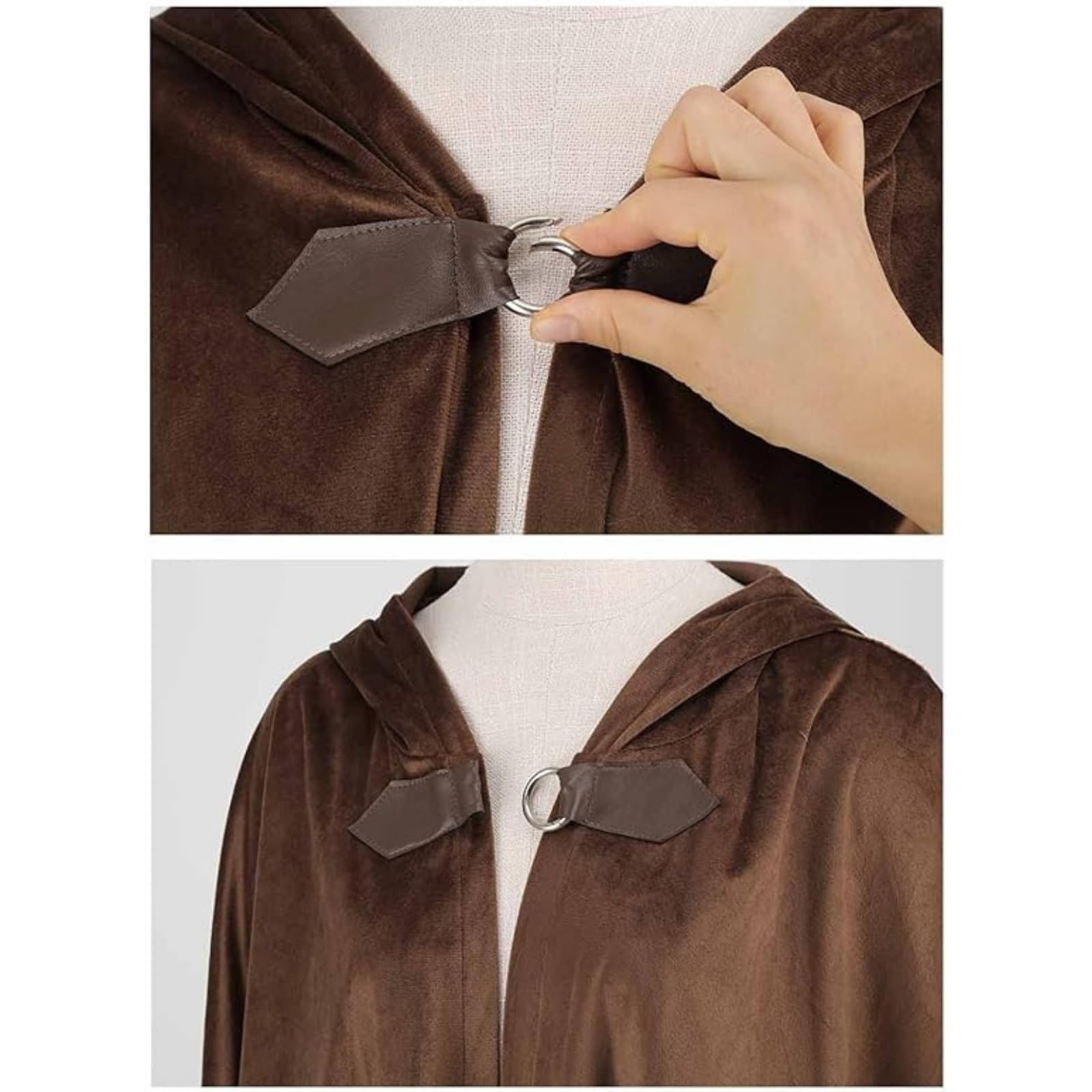 RRCBMD Mens Renaissance Medieval Hooded Cloak Victorian Steampunk Costume Cosplay Brown-100CM, Brown 1 - Image 4