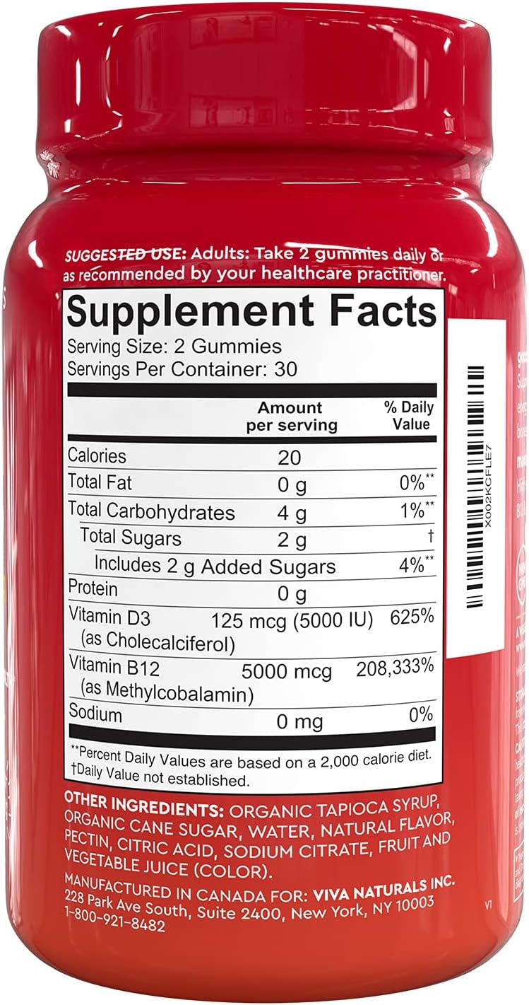 Vitamin B12 5000mcg and Vitamin D3 5000 IU Gummies, 60 Count | Delicious Fruit Punch Flavor, Vitamin D and Methyl B12 Vitamins for Energy and Immune Support : Health & Household