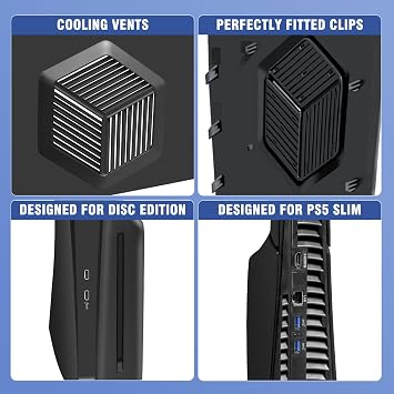 Replacement Side Shell Plate for PS5 Slim, arVin Replacement Cover with Cooling Vents for PS5 Slim Disc Edition, Dustproof Accessory for PS5 Slim Console, ABS Case - Black