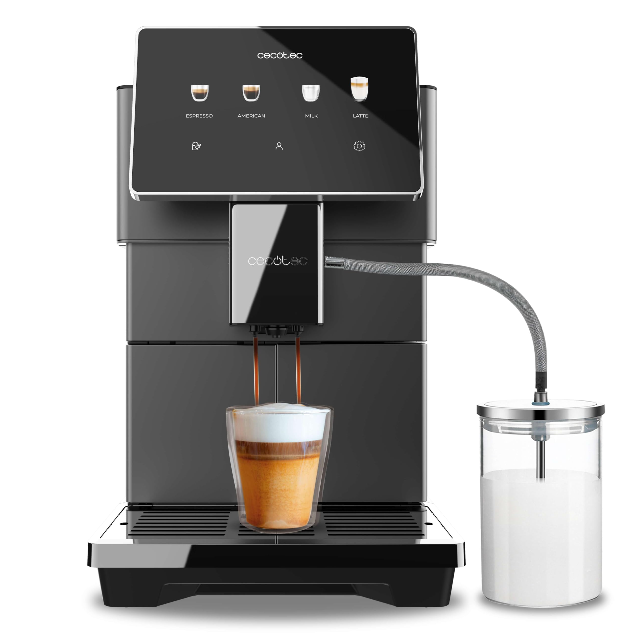 Cecotec Cafeteras Superautomática Cremmaet Tempo, Cafetera Superautomática Con Pantalla Tft de 7", 13 Recetas de Café, 6 Perfiles de Usuario, 1350 W de Potencia, 19 Bares de Presión,