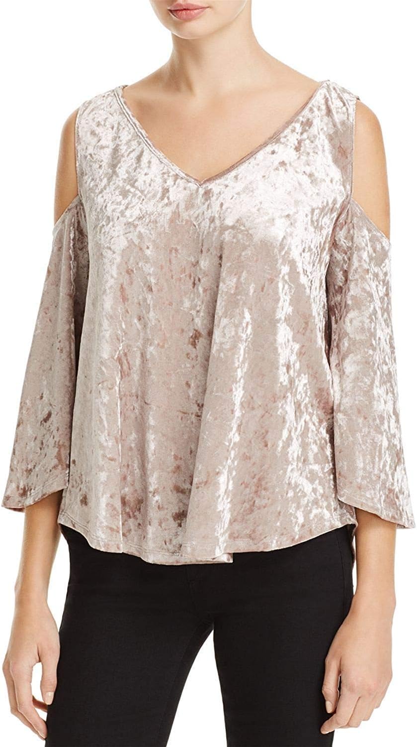 Crushed Velvet Cold Shoulder Top (Natural, XS)