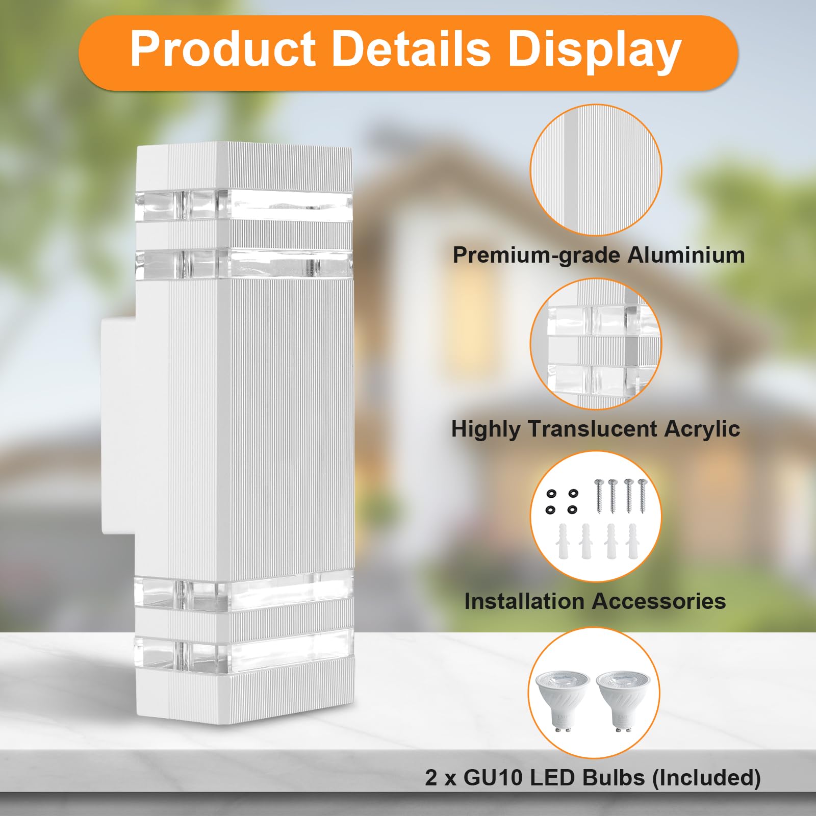 CELAVY Led-wandlamp voor buiten, moderne buitenlamp, IP65 waterdicht, buitenwandlamp, 3000 K Up Down wandverlichting voor buiten, GU10, aluminium, lichtgrijs