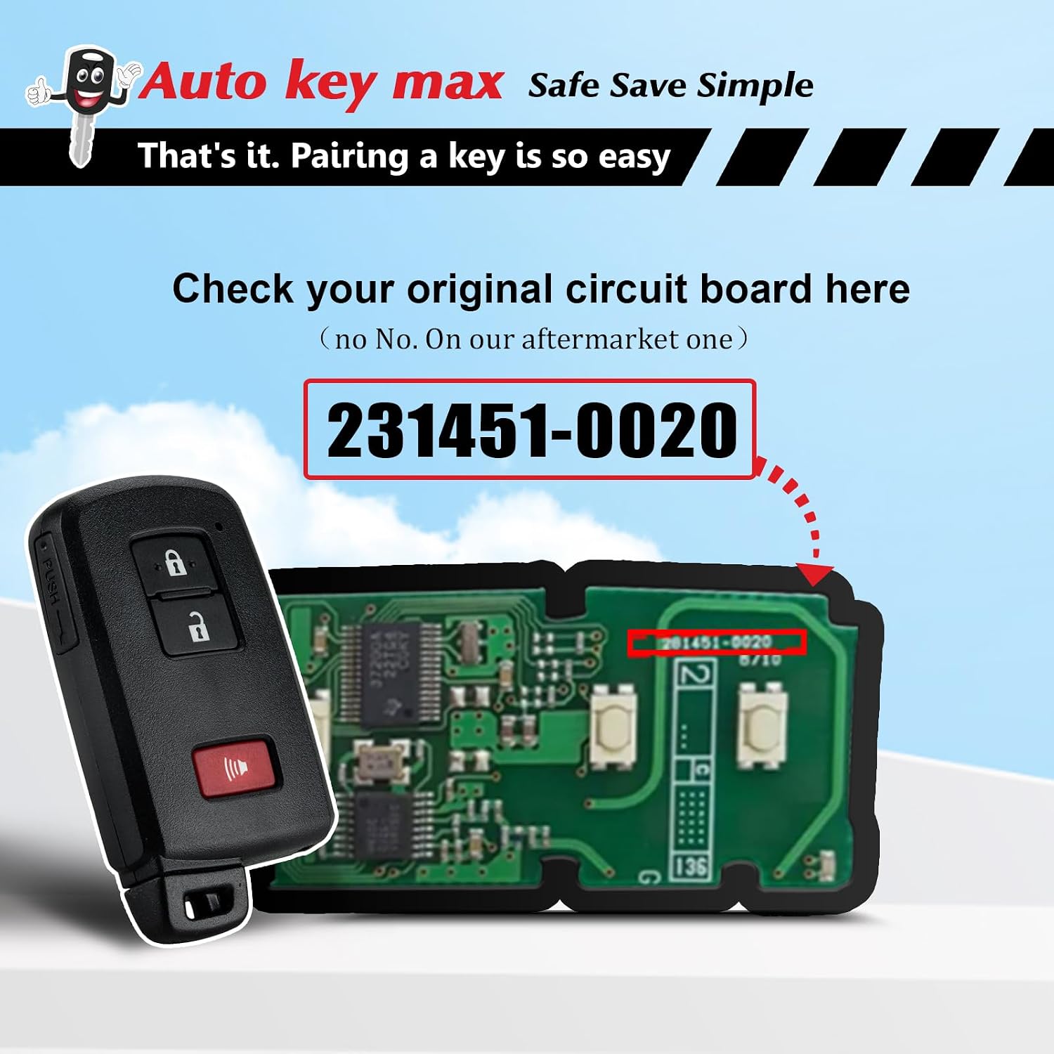 Programmable Keyfob, Replacement Car Keys Fob and DIY Programmer Kit for 2013 2014 2015 2016 2017 RAV4/Camry/Corolla/Tacoma/Tundra Smart Remote HYQ14FBA 281451-0020 (3 BTN Programmer Kit)