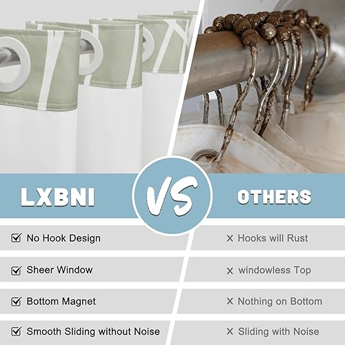 Miniatura 2 de Juego de cortina de ducha a rayas verde salvia degradado sin gancho con forro a presión, juego de cortina de ducha y forro de hotel con ventana