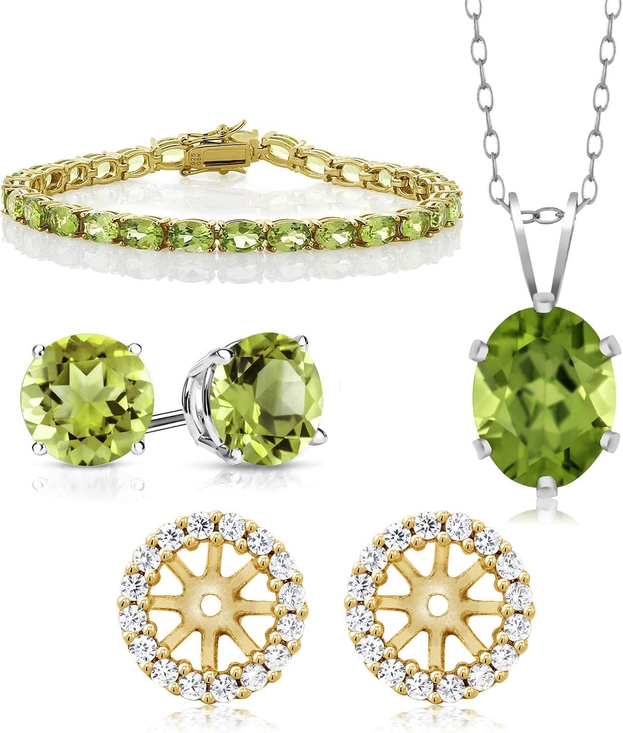 Juego de 4 piedras de nacimiento de peridoto verde para mujer pulsera 7 pulgadas pendientes 0276in colgante 0354 x 0276in chaquetas 0276in