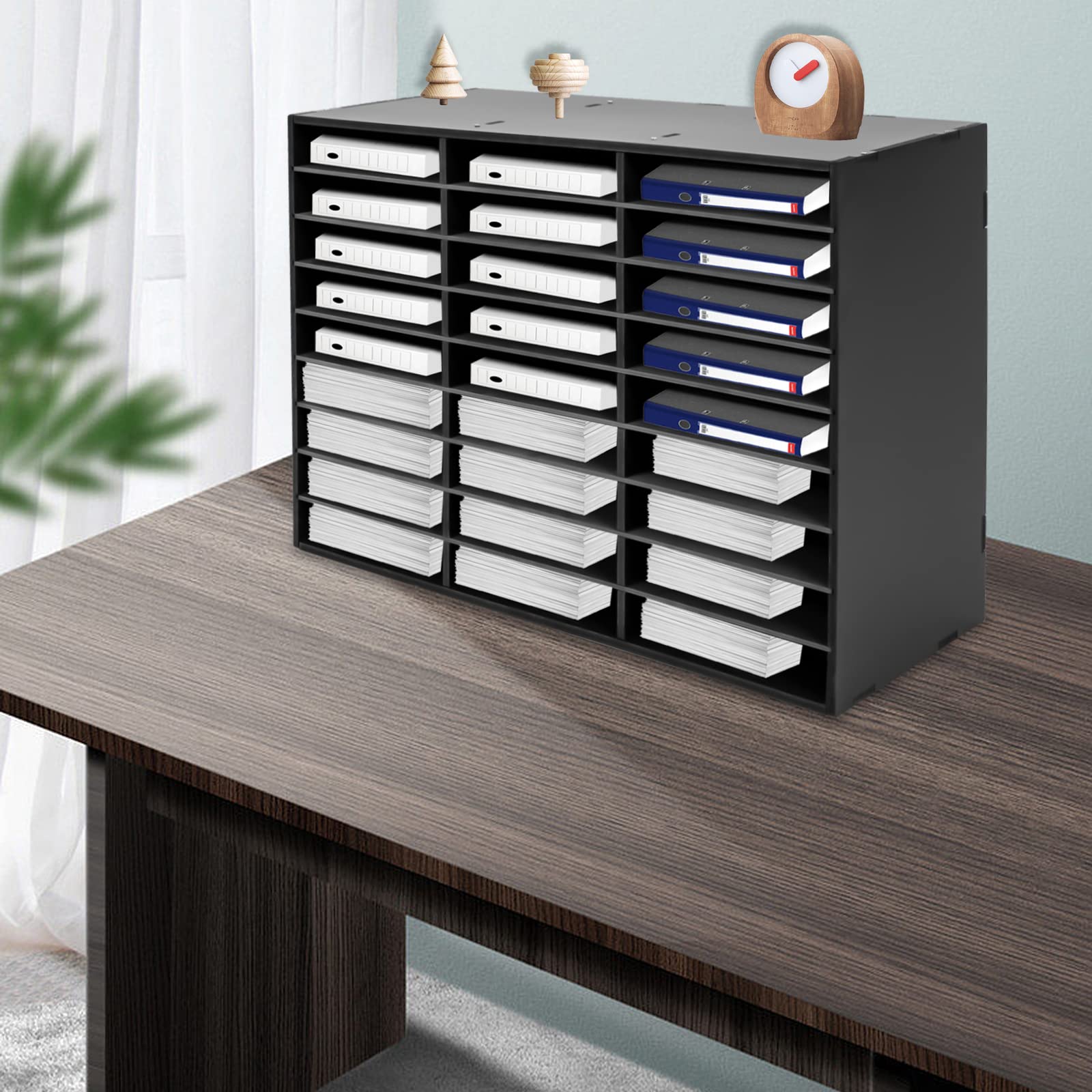 Organisateur de document de bureau, trieur de fichiers pour courrier, papiers, boîte aux lettres, école, salle de classe, 27 compartiments pour la maison, l'école, le bureau, noir