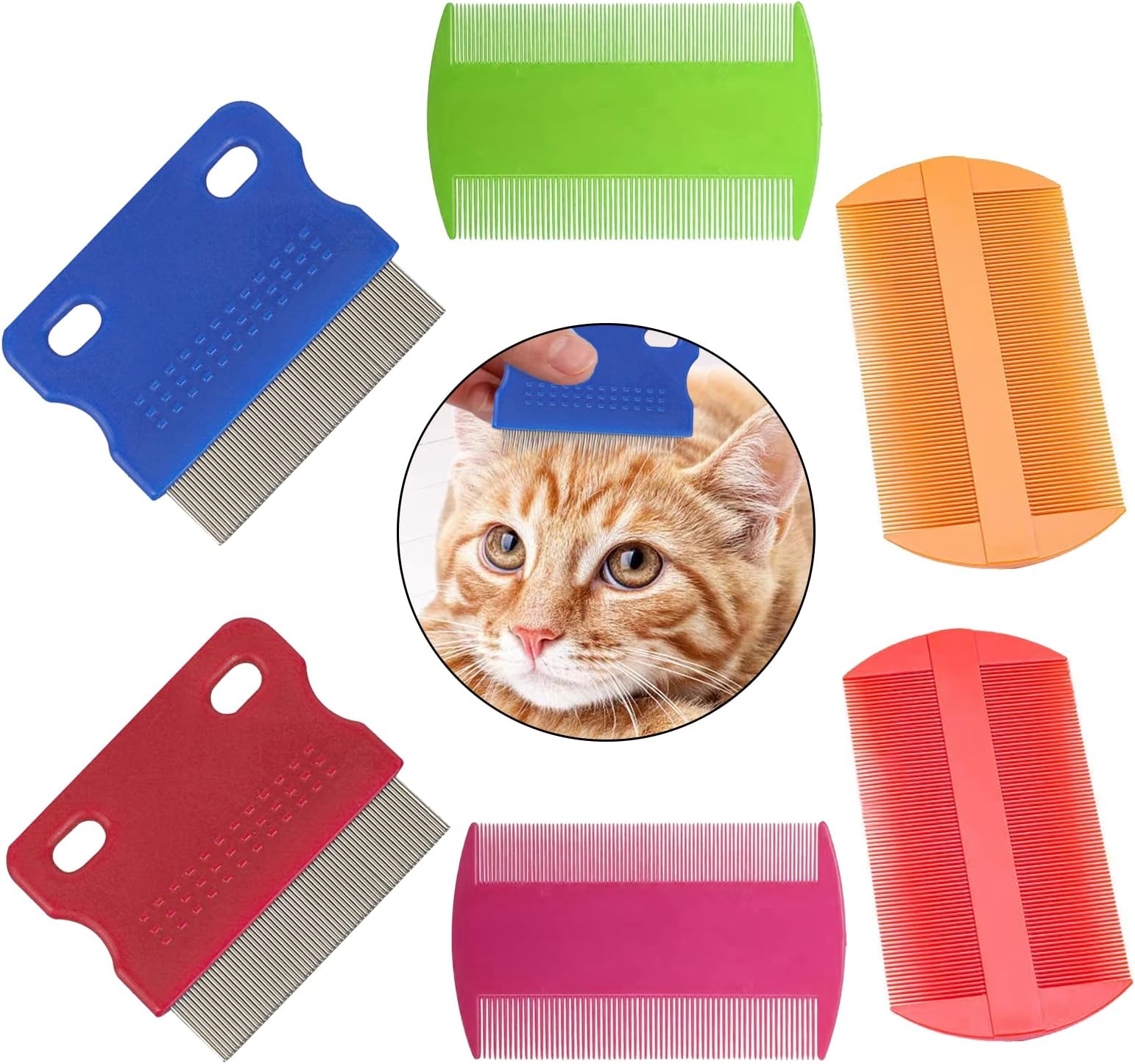 6 Pcs Dog Cat Hair Removal Massaging Combs, Dandruff & Stain Remover (Random Colour)