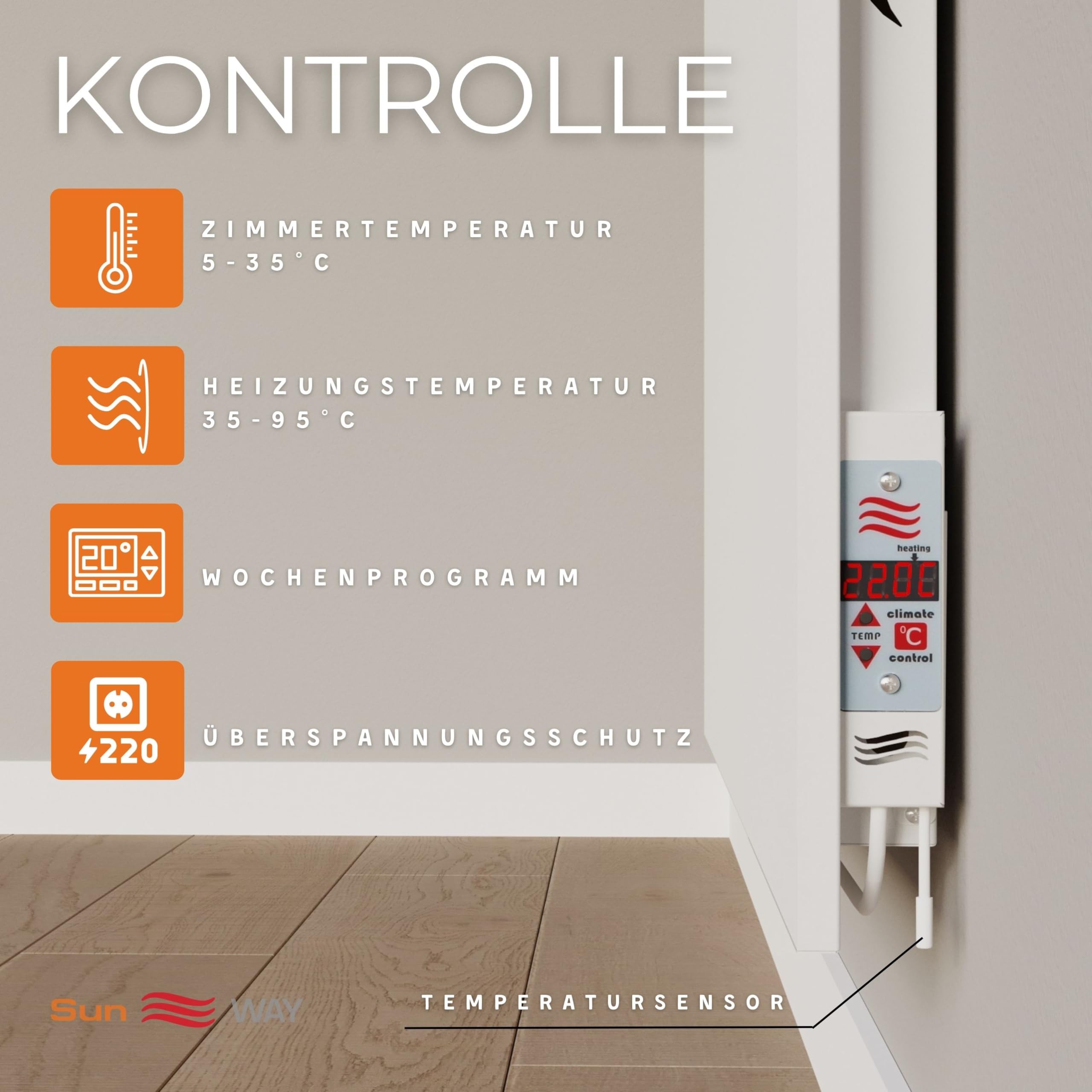 Ceramiczny grzejnik. Konwektor podczerwieni. Sun WAY TCH-RA 500 watt | Ogrzewanie do 10 m² Z wbudowanym programatorem