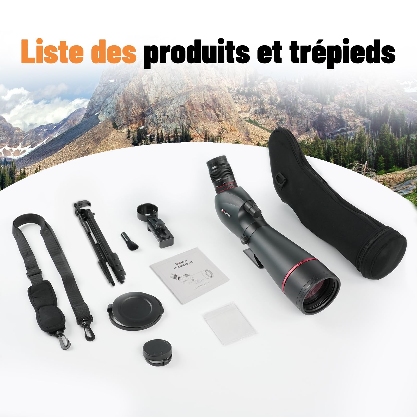 Longue-Vue 20-60x82mm HD - Optique BAK4 FMC, IPX7 Étanche, Trépied + Adaptateur Téléphone - Observation Oiseaux Chasse Astronomie