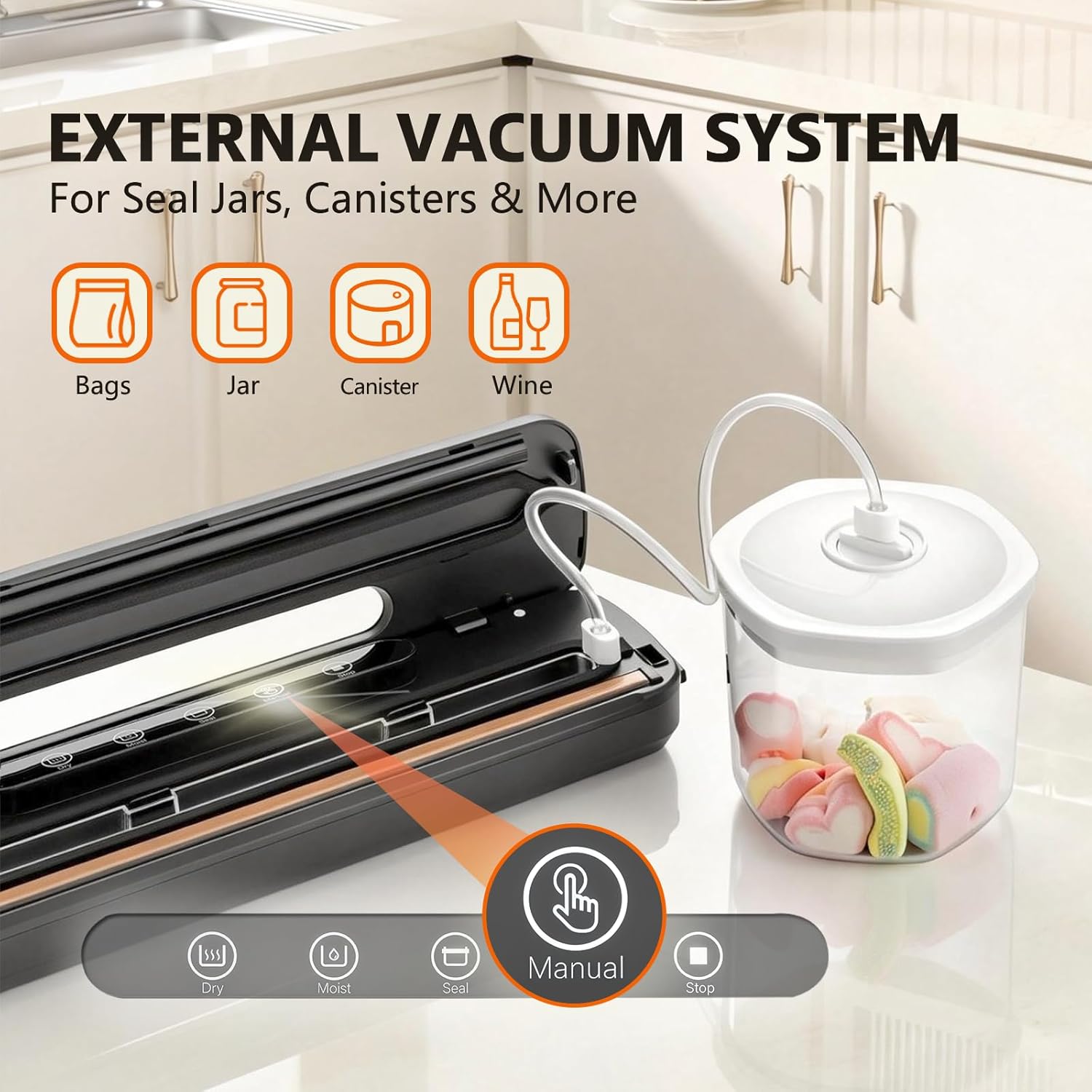 Vacuum Sealer Machine for Food Preservation | High Suction Food Sealer with Double Seal Technology | Compact Meat Sealer with Built-in Cutter & Bag Storage | Dry & Moist Modes for Sous Vide (Black)