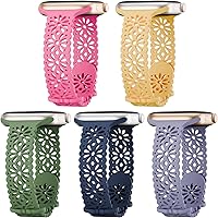 Vista 15 de 5 Pack Slim Lace Silicone Compatible for Apple Watch Band 38mm 40mm 41mm 42mm 44mm 45mm 46mm 49mm, Thin Hollow-out Breathable Strap for iWatch Ultra