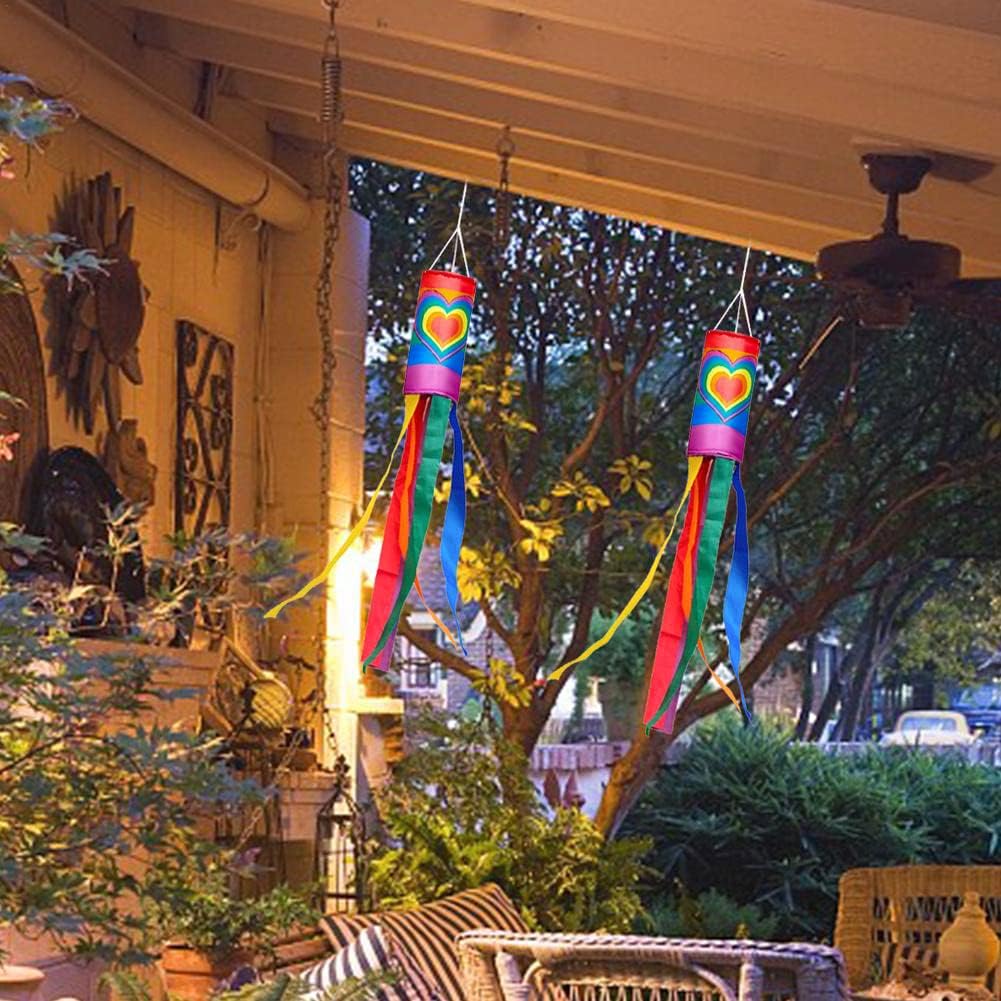 Evealyn Rainbow Colorful Windsock Flag Set 2 Pcs,Hanging Decoration Multicolor Colorful 6 Colors Pride Flag Windsock Sculptures for Outdoor Yard (40in), Red, CL-0012