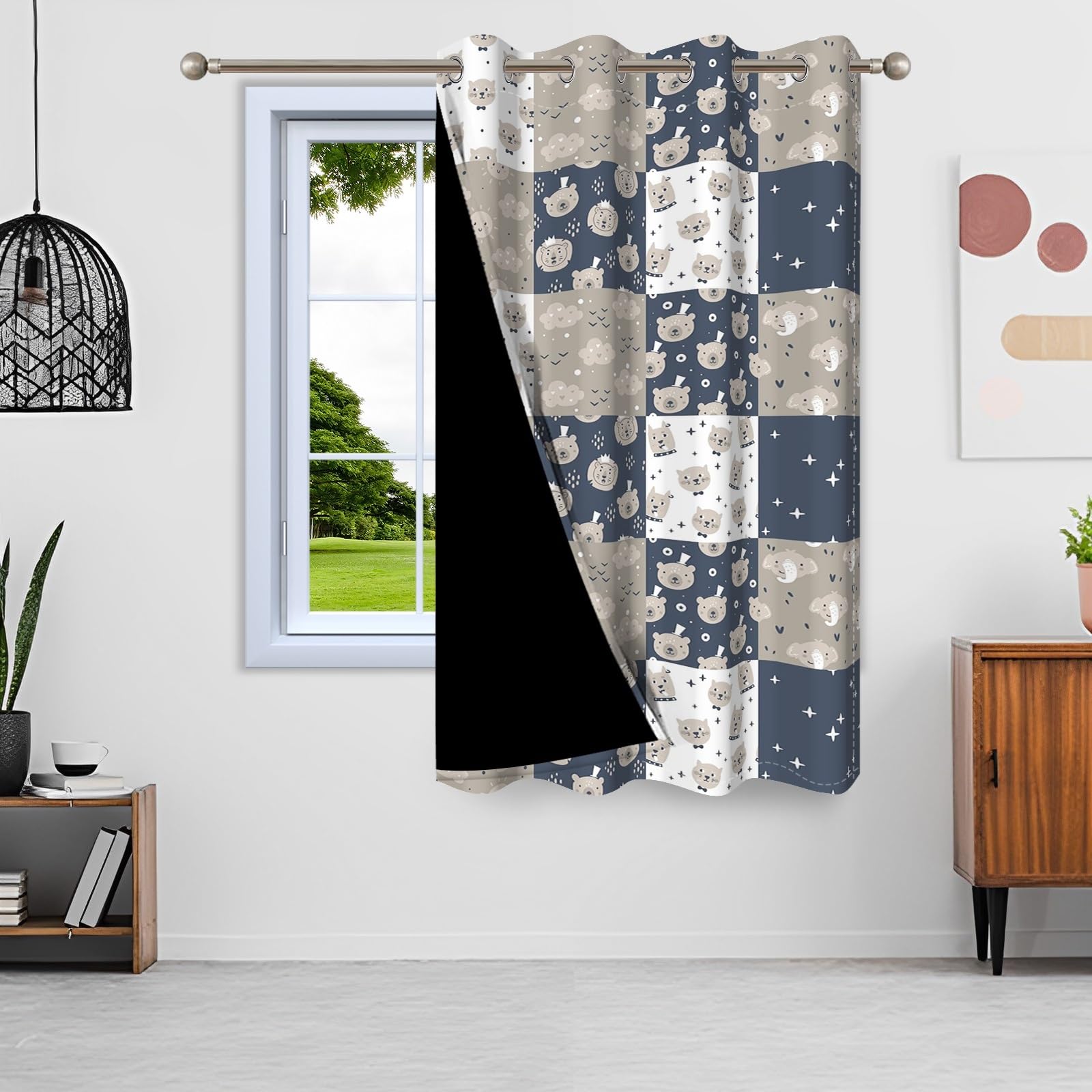 135x229cm Rideau à œillets Motif Animaux Dessin animé pour Chambre d'enfant Ours Éléphant Ciel Mignon Rideaux occultants pour Salle de Jeux bébé séparateur de pièce,1 Panneau Simple