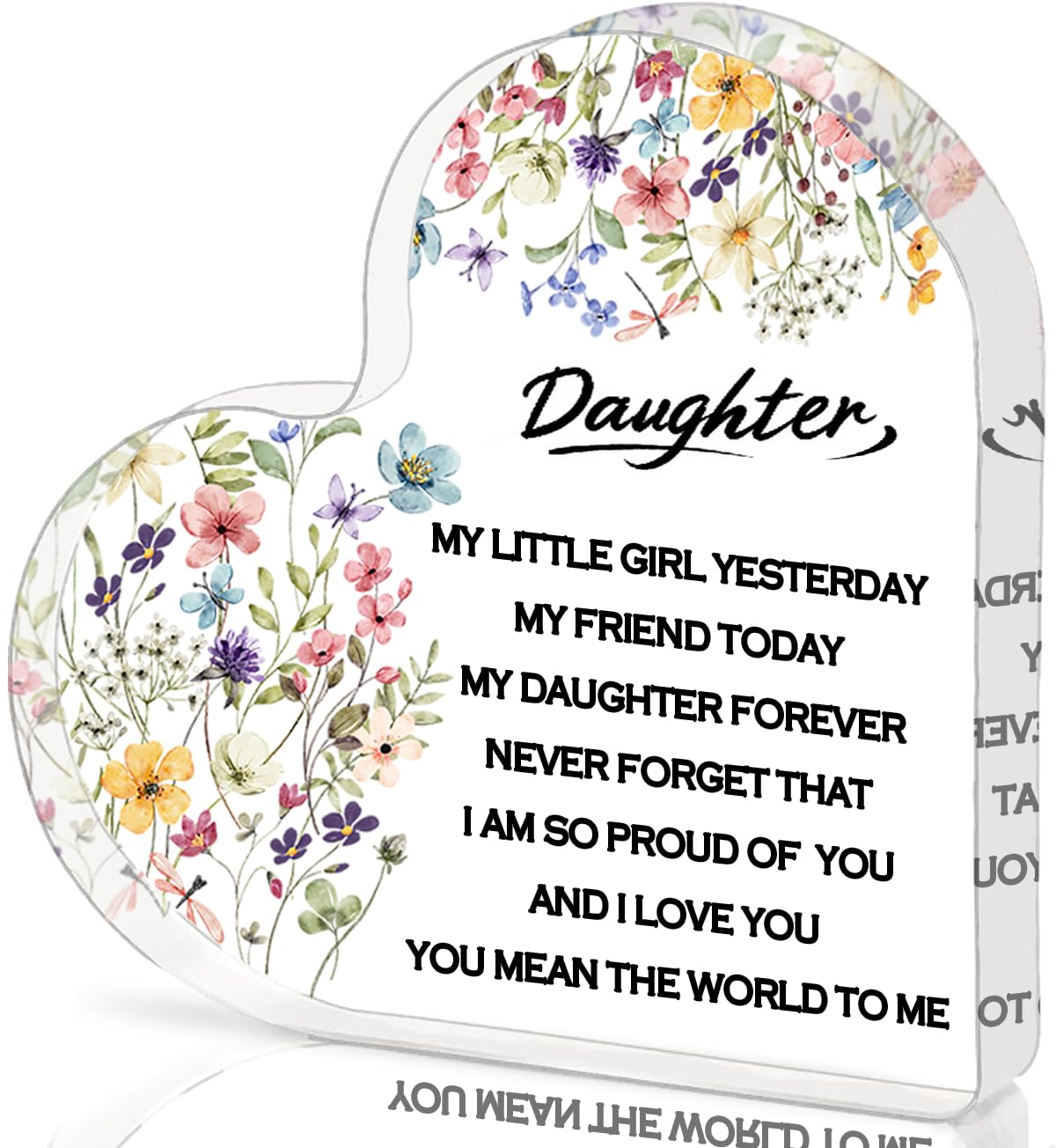 Daughter Gifts from Mom - Heart Shaped Acrylic Plaque 3.9x3.9 Inch, Sentimental Birthday Gift for Daughter from Mother, Home Decor Keepsake